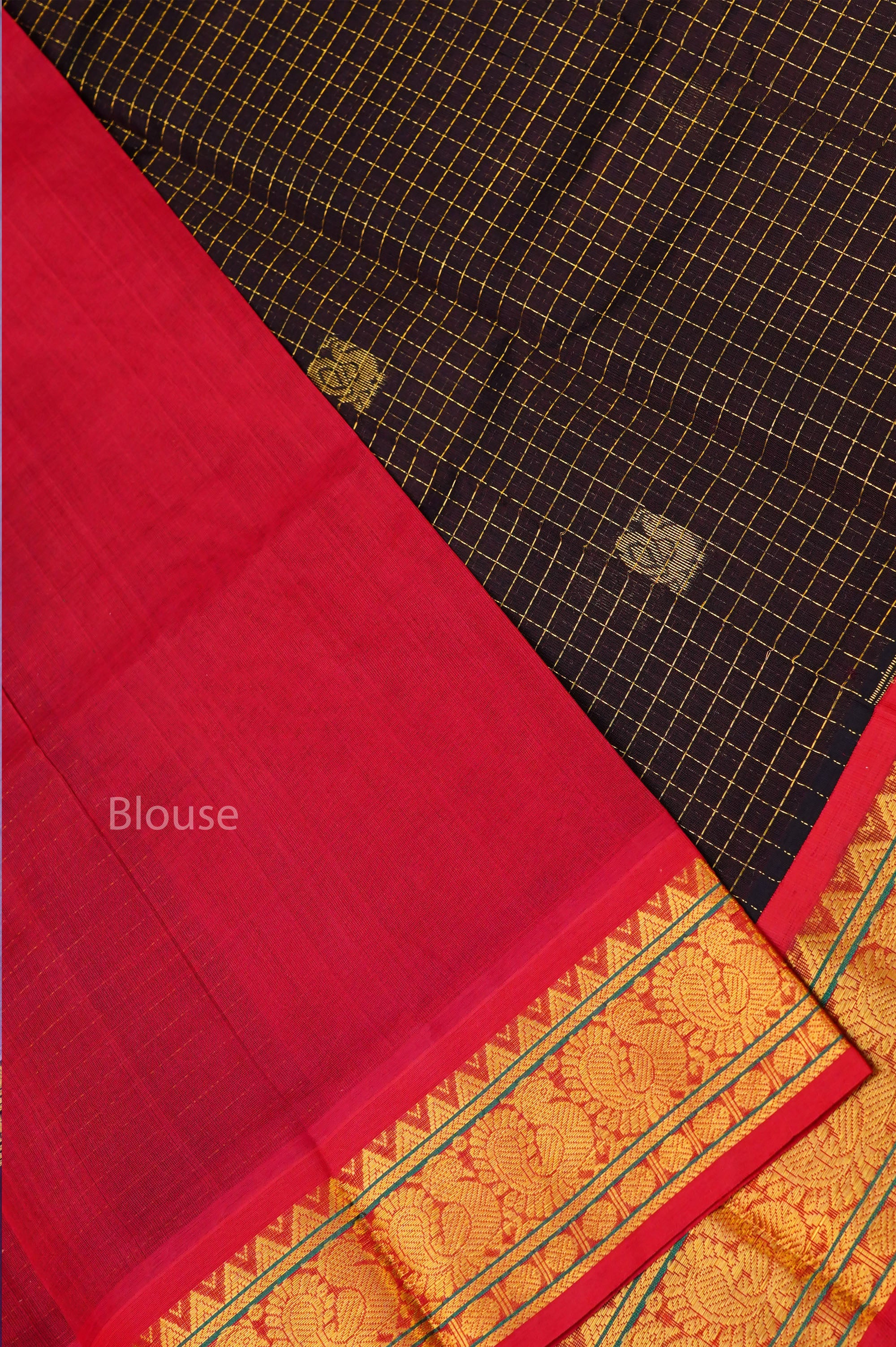 Cocoa Bean With Red Pure Silk Cotton Saree