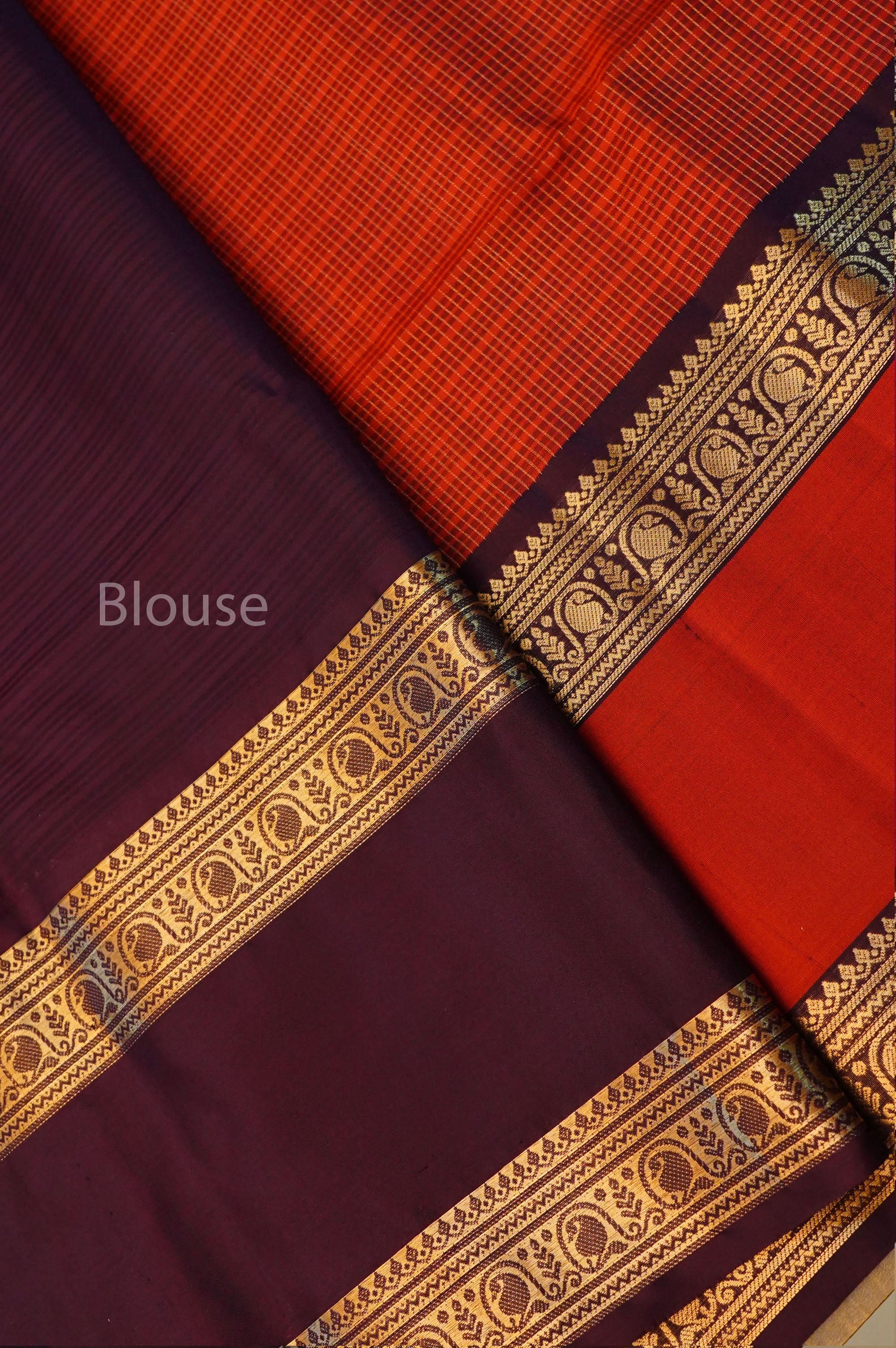 Rust Orange With Cocoa Bean Pure Soft Silk Saree