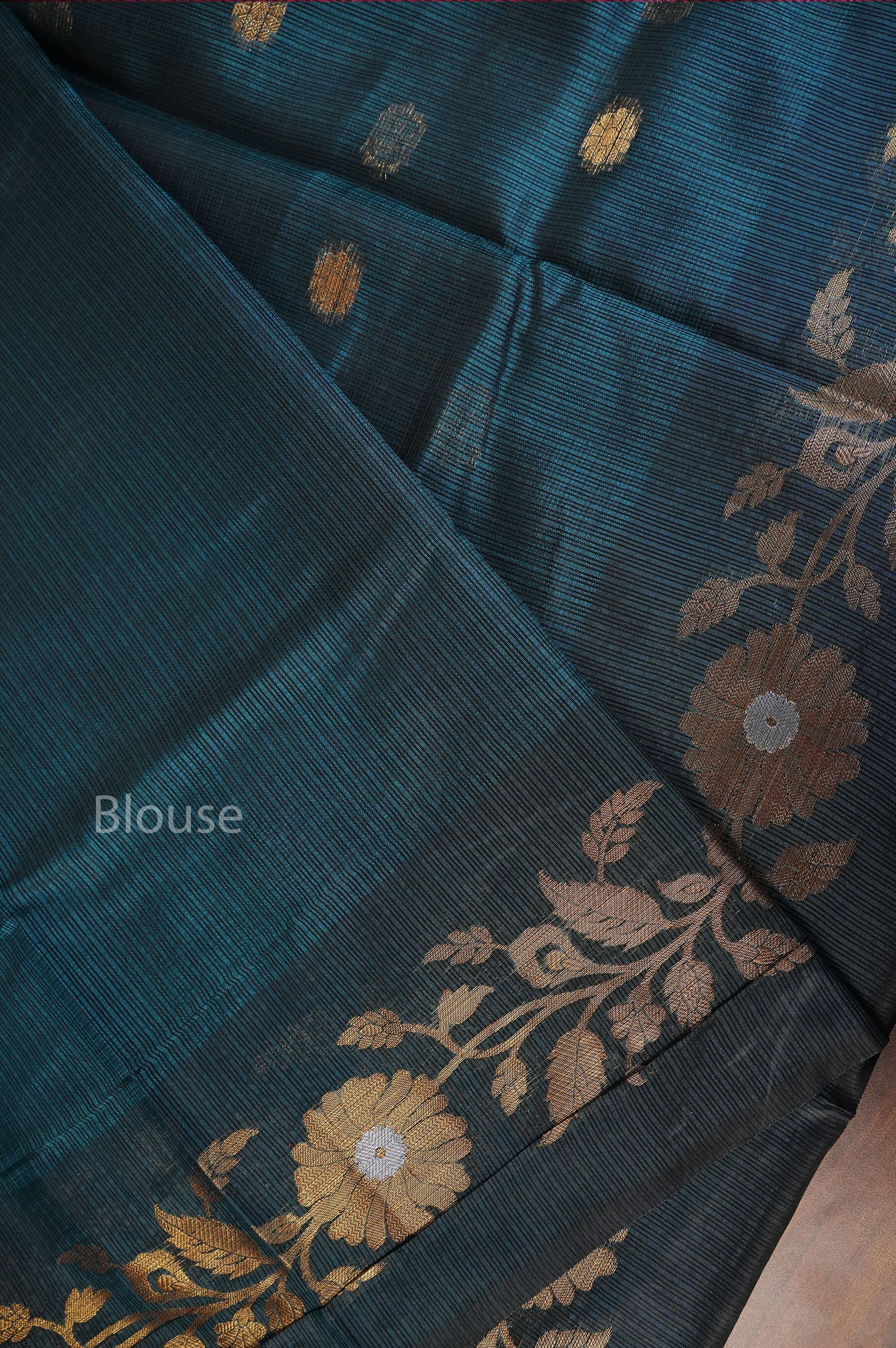 Peacock Blue Semi Kota Silk Cotton Saree