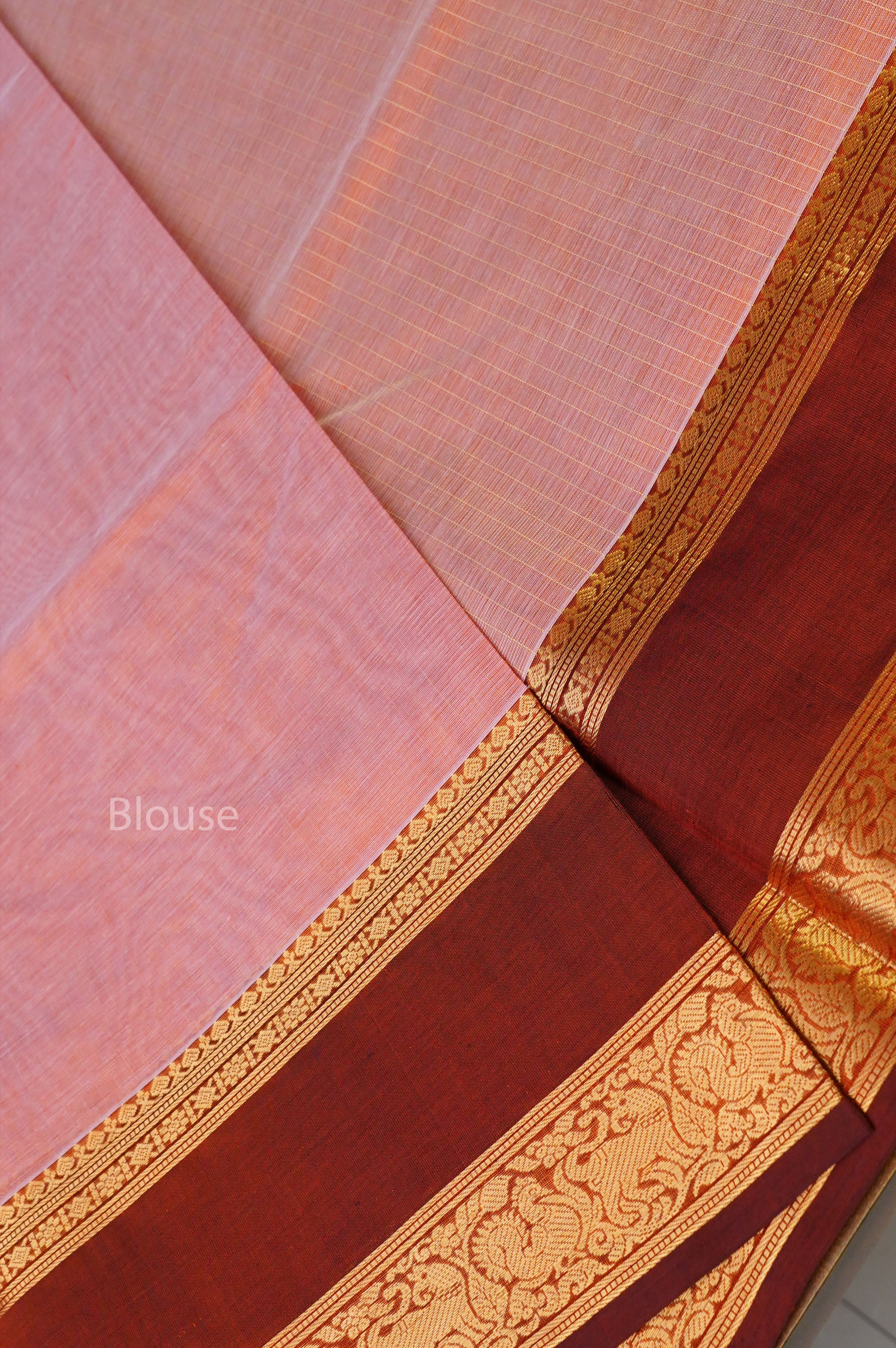 Coral Peach With Dark Honeycomb Payadi Chettinad Silk Cotton Saree