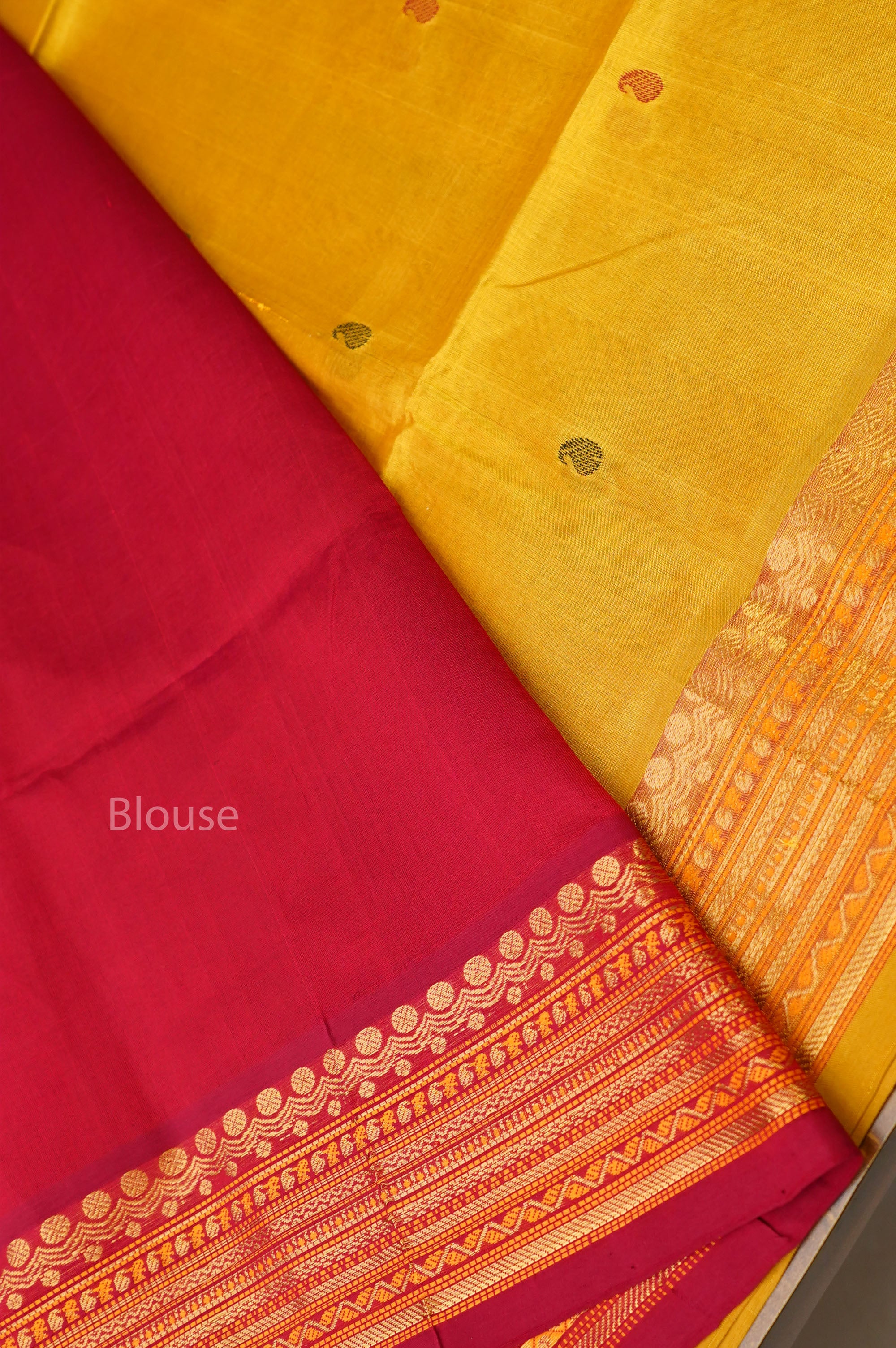 Yellow With Red Pure Silk Cotton Saree