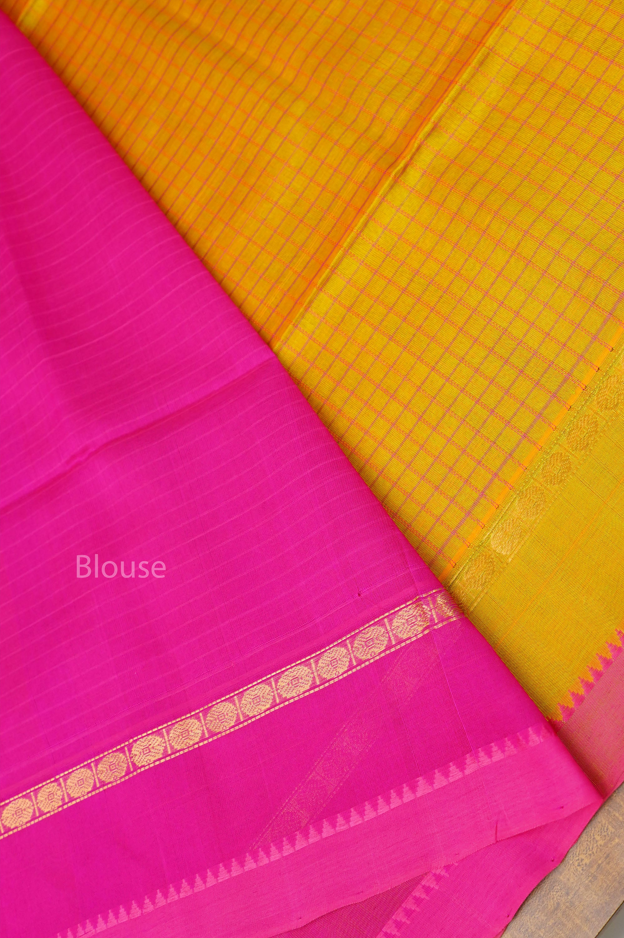 Mustard Yellow With Pink Pure Silk Cotton Saree