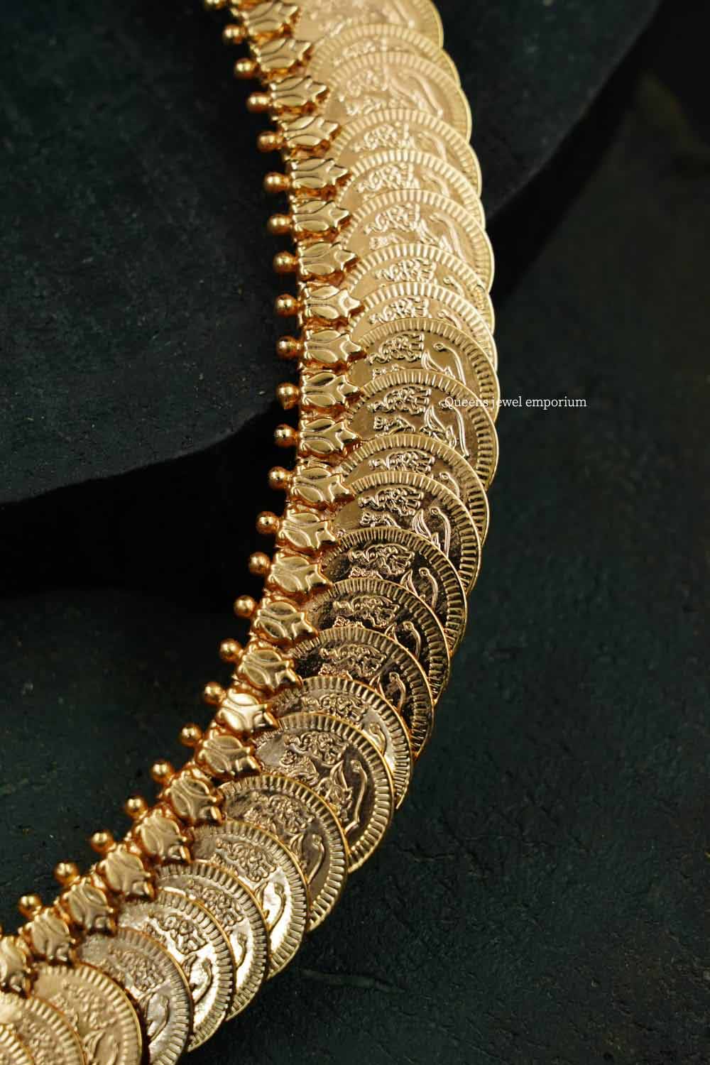 Balaji pink green pendant-Floral motif kasu haram