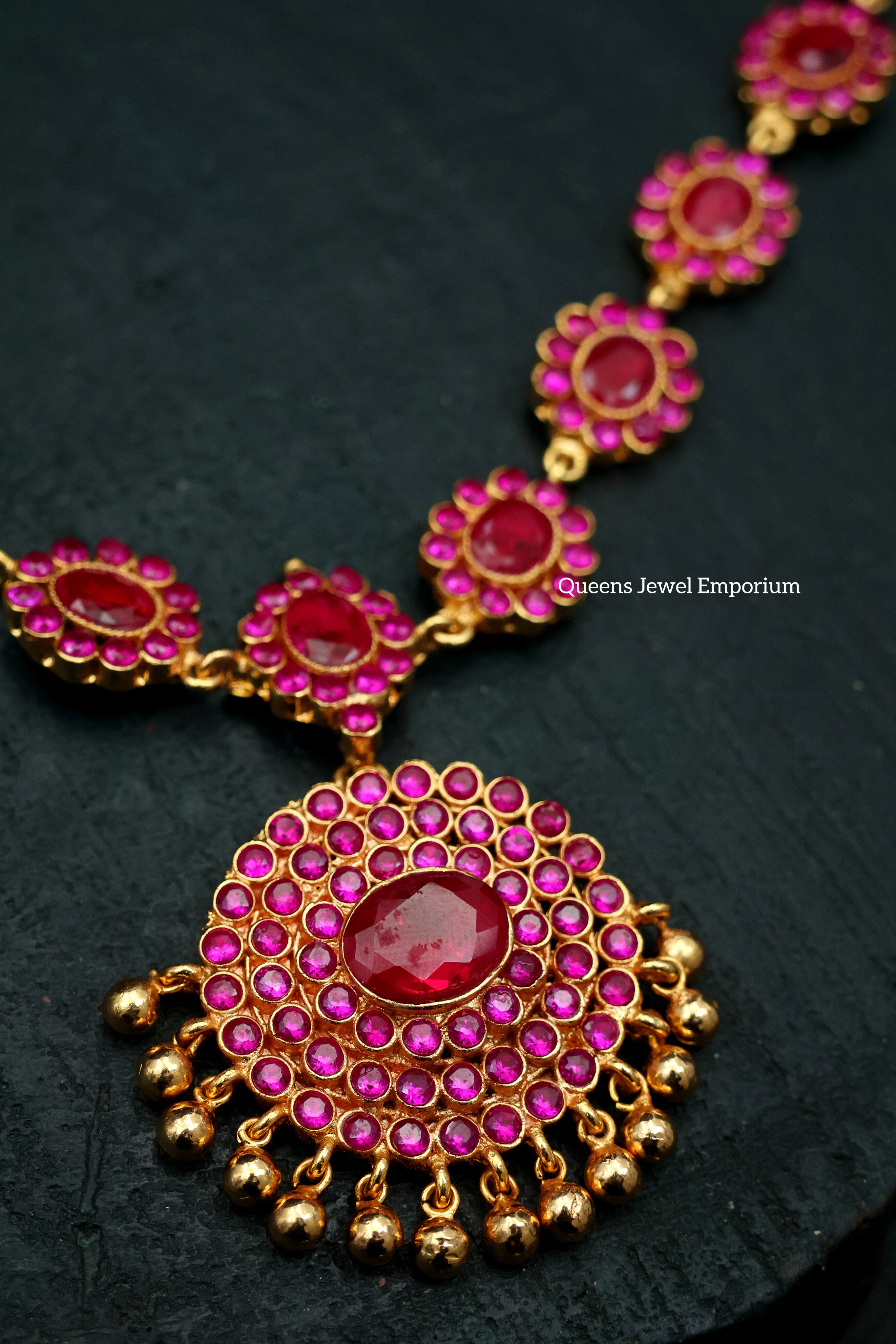 Oval stone floral haram-Floral mid length haram