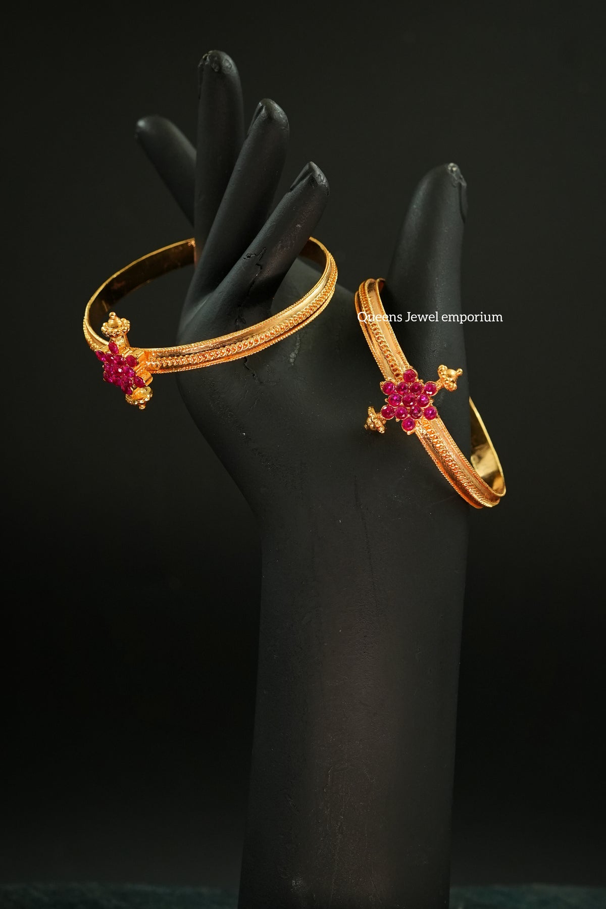 Kada pair with pink stones-Vintage bangle with pink stones