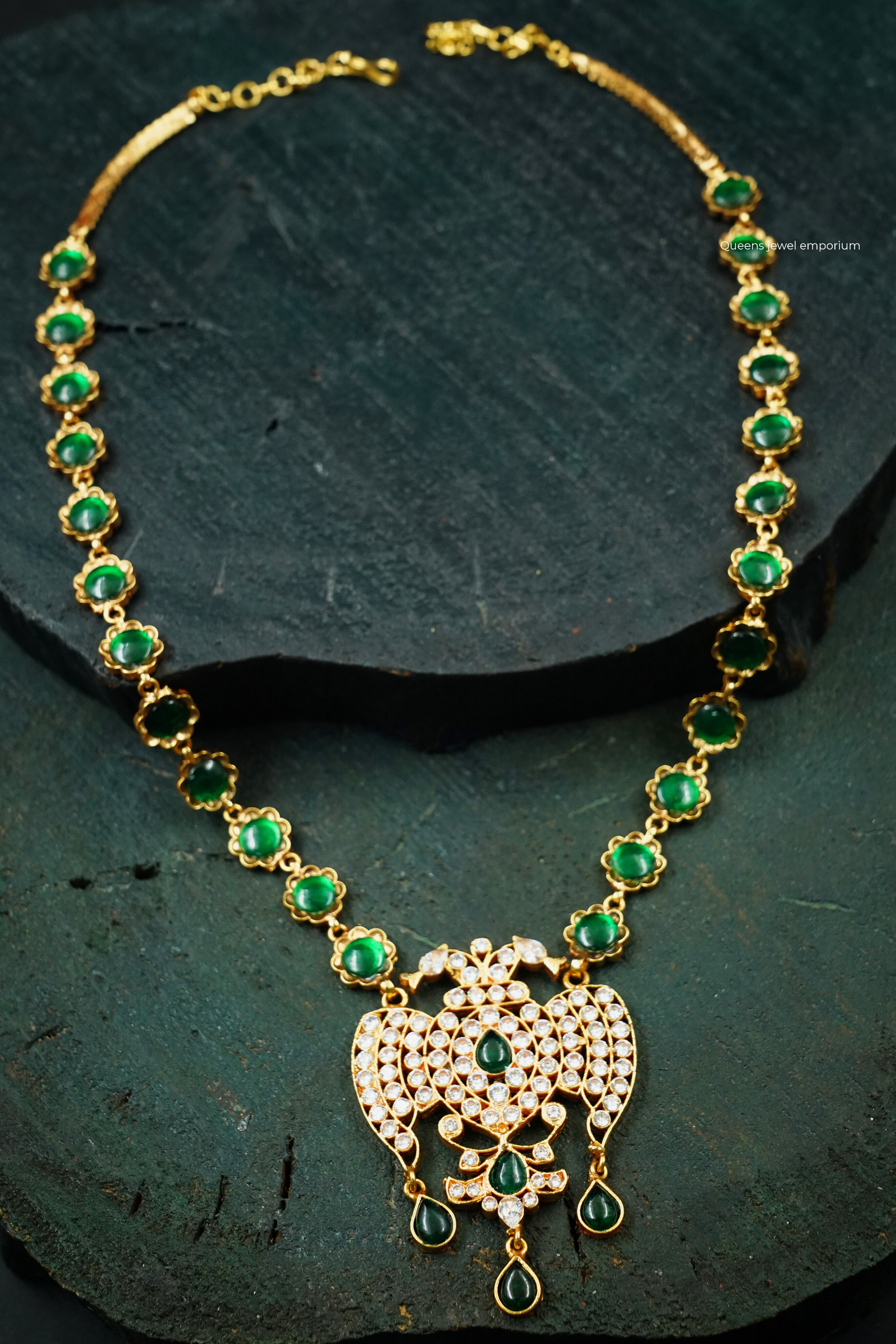Green color stones-Bird design pendant haram