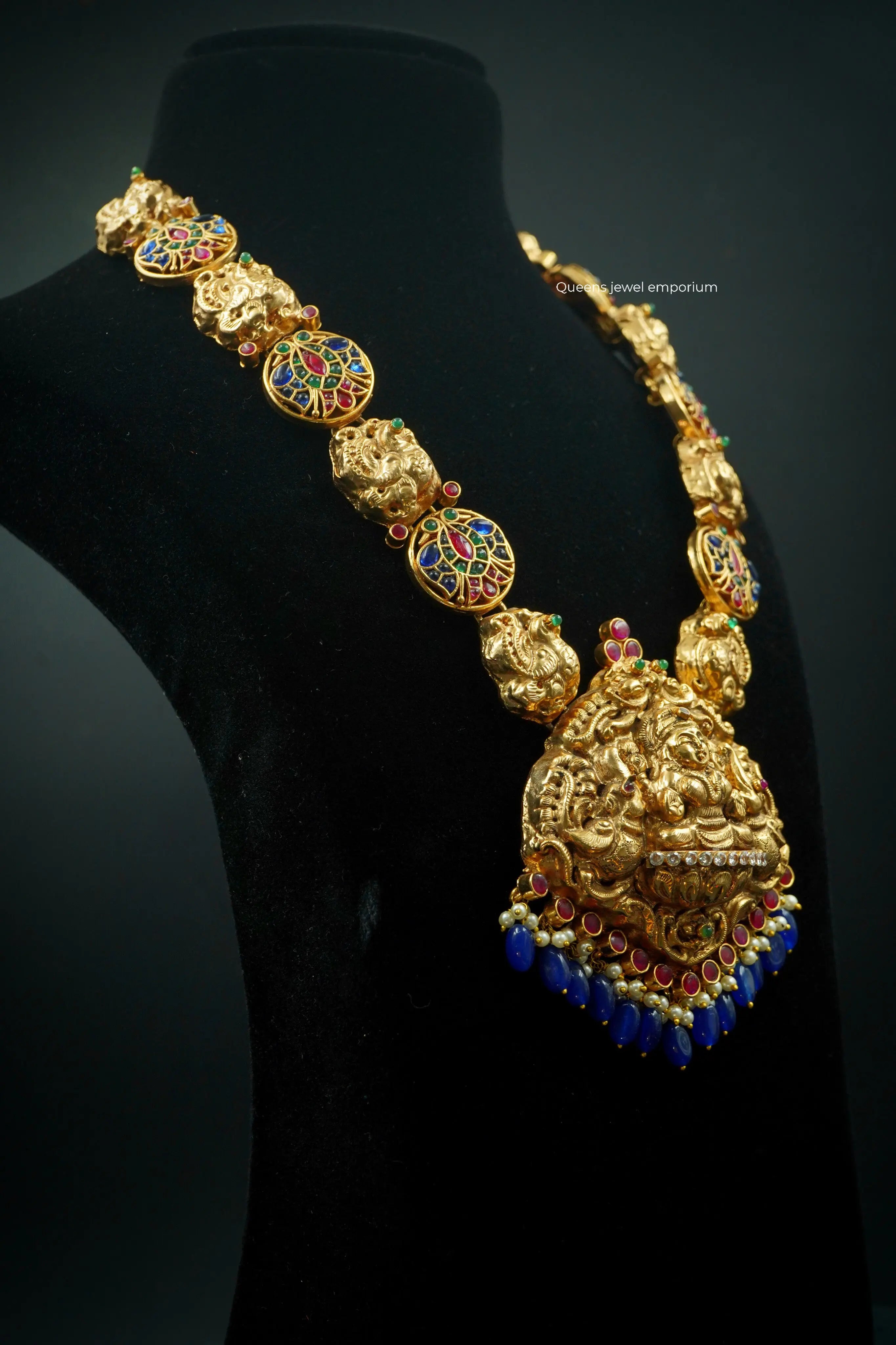 Gaja lakshmi pendant haram-Bird motif temple haram