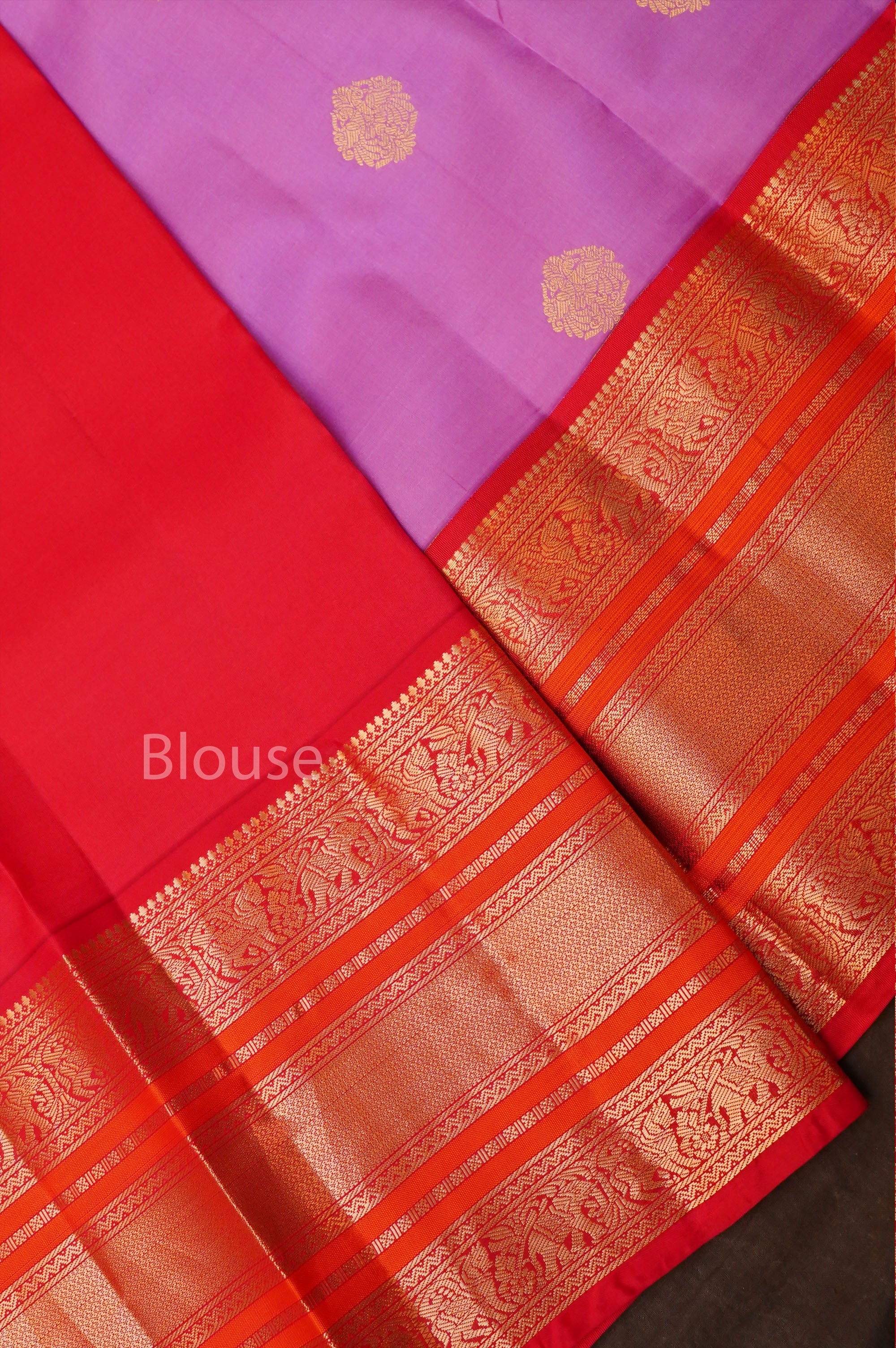Rose Milk Pink With Red Pure Kanchivaram Silk Saree
