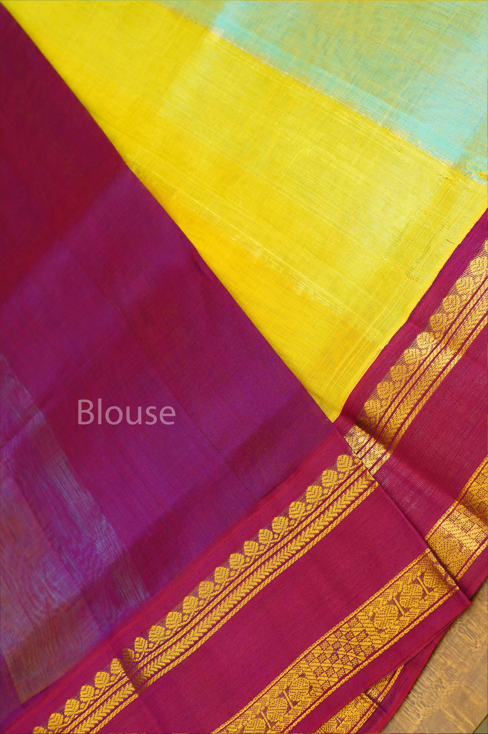 Multi Color With Purple Gap Border Pure Silk Cotton Saree