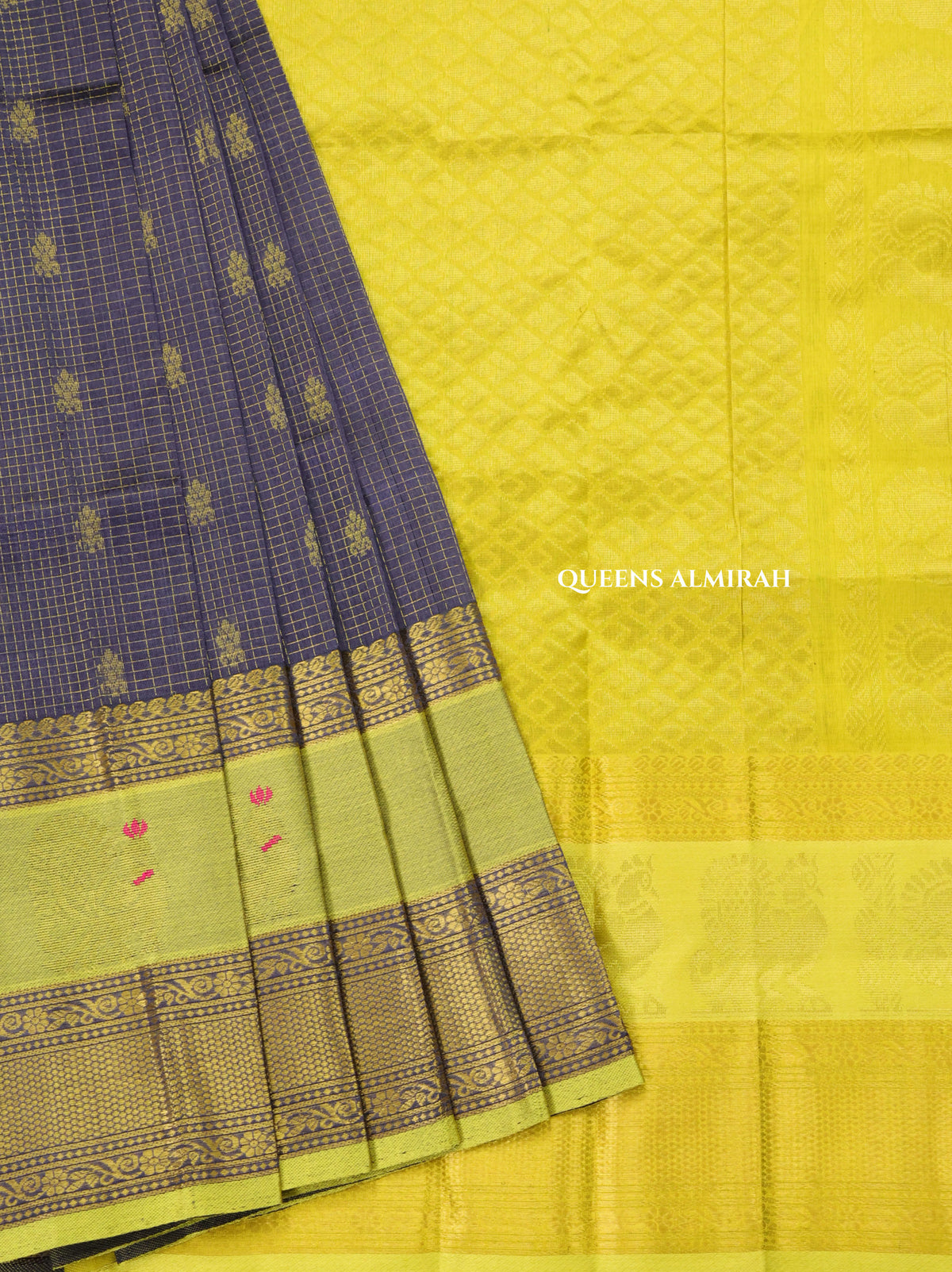 Blue green silk cotton saree