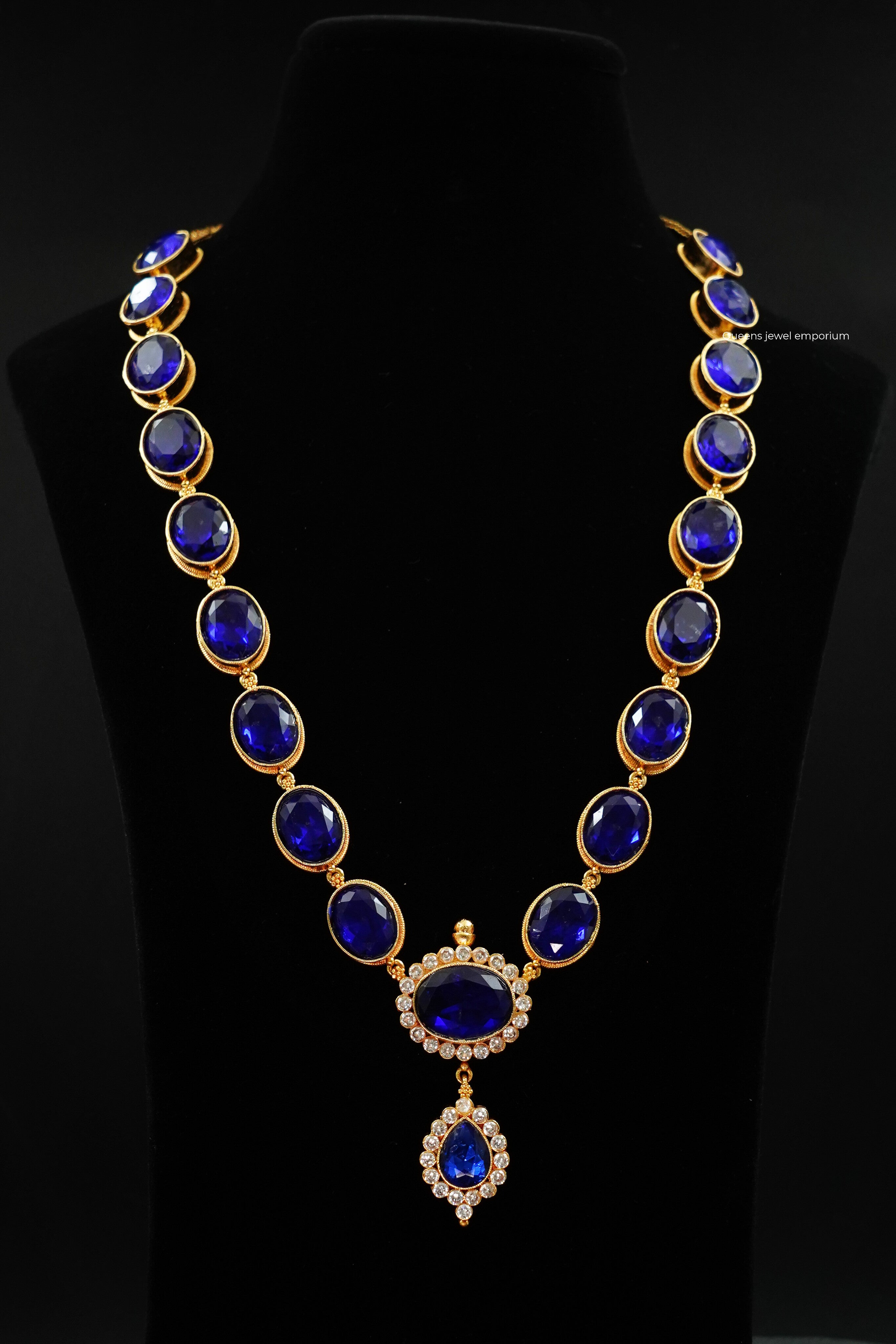Blue cut stone haram-Attractive gold plated jewellery