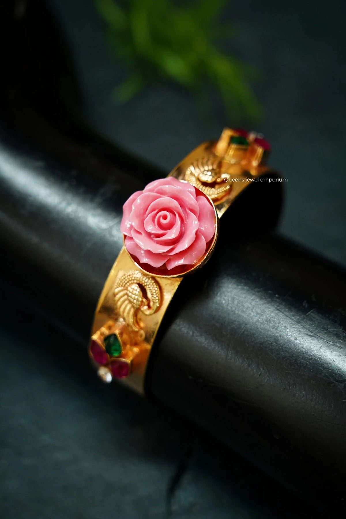 Kemp detailing gold plated kada-Nagas motif bangle
