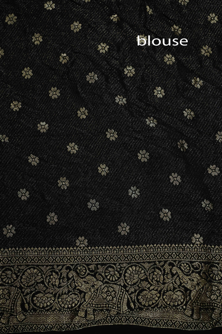 BLACK WITH MULTICOLOR DOLA AJARAKH SILK SAREE 4 - Queens Jewel Emporium