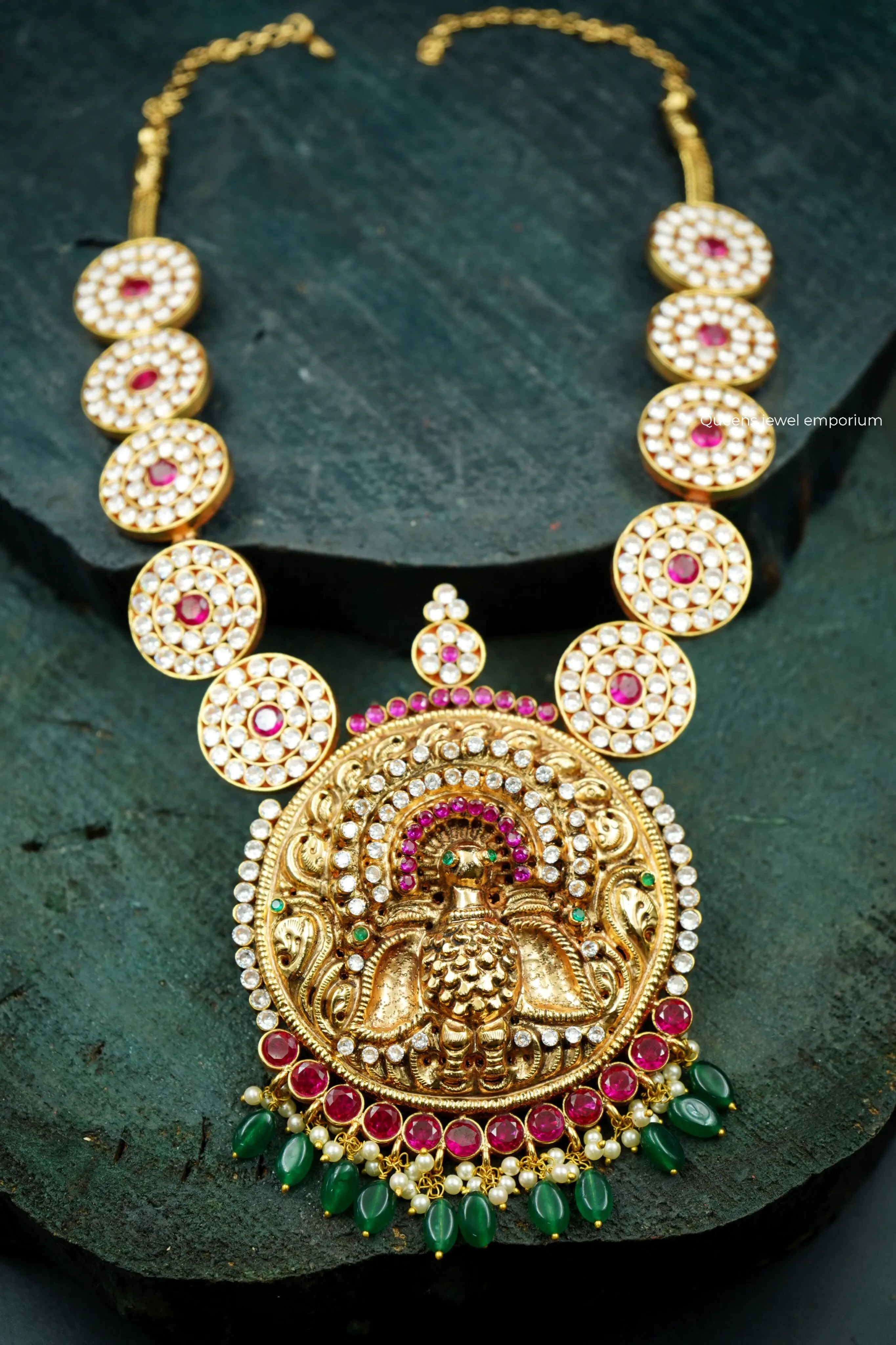 Ganda berunda pendant with zircon stones-Floral zircon stones haram