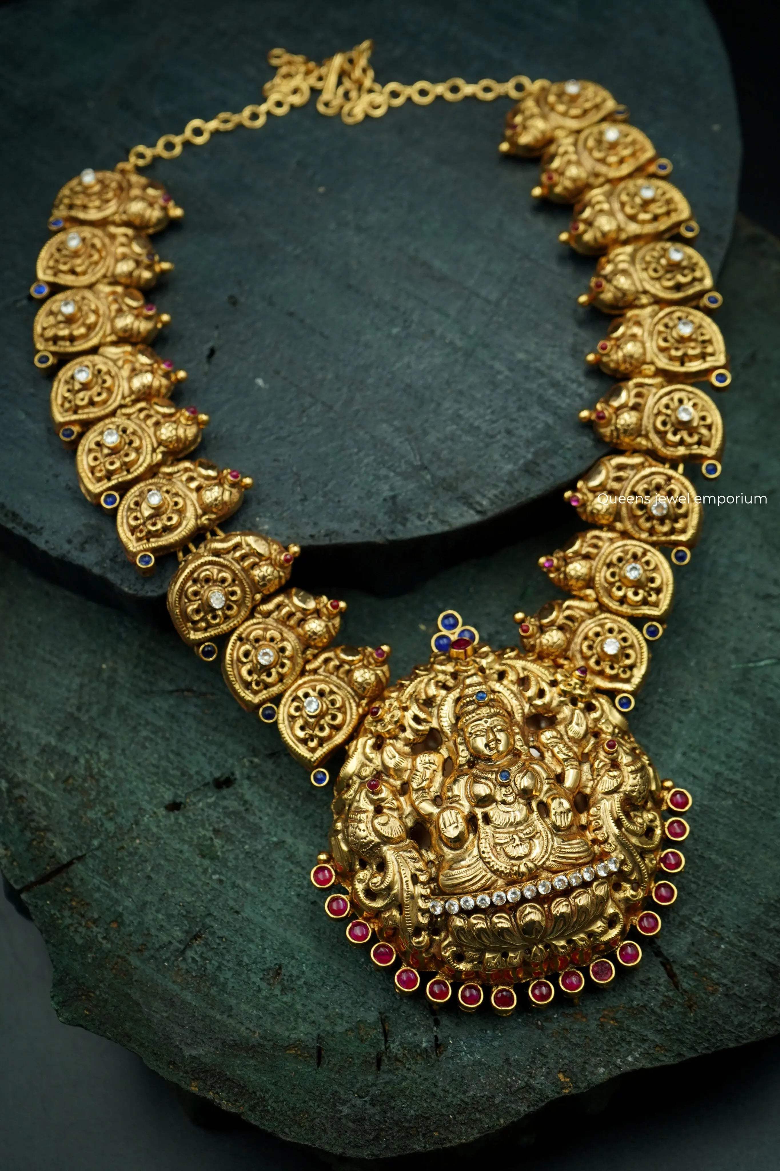 MId length lakshmi pendant haram-Lakshmi design mid haram