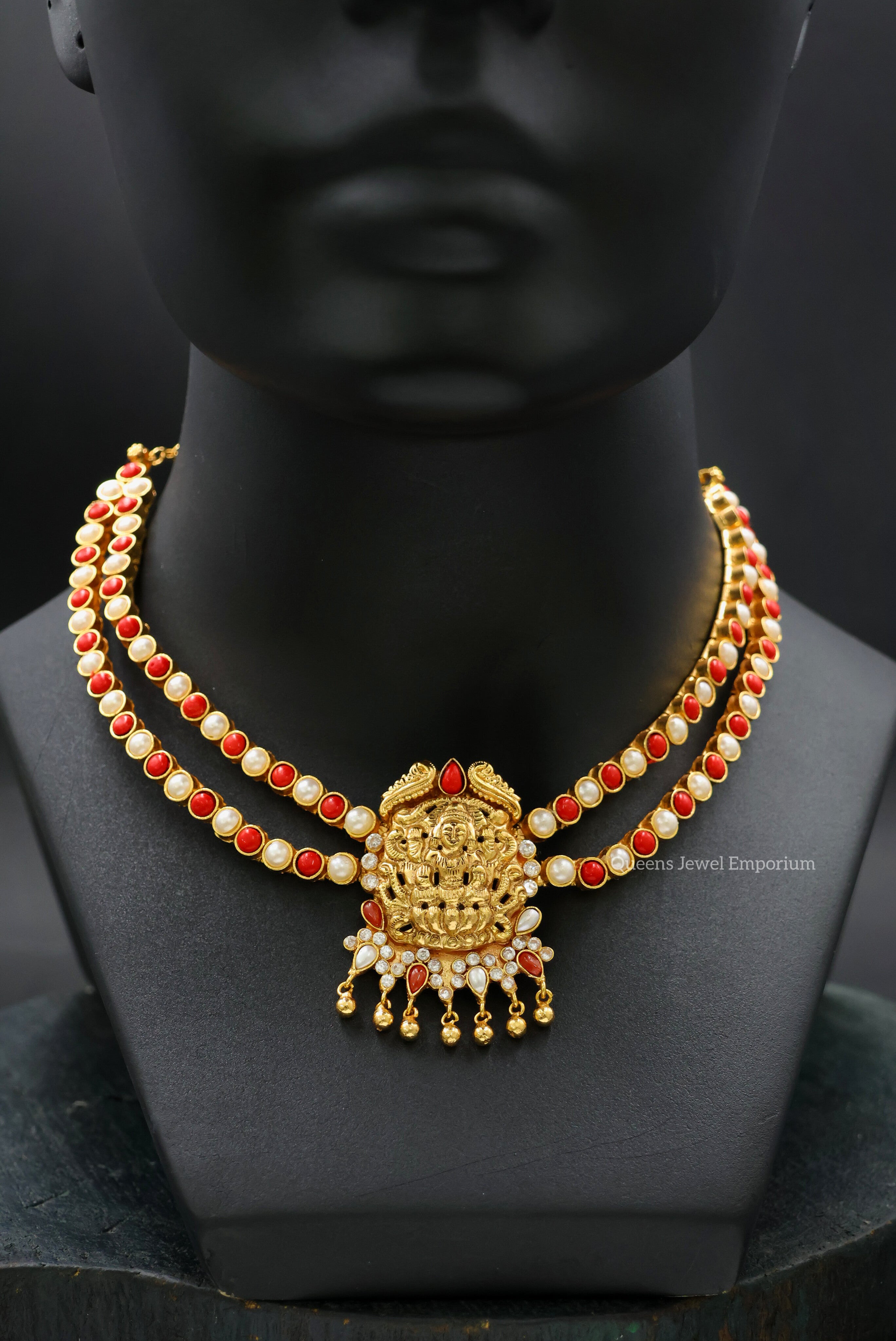 Layered coral and pearl necklace-Gold plated necklace for sarees