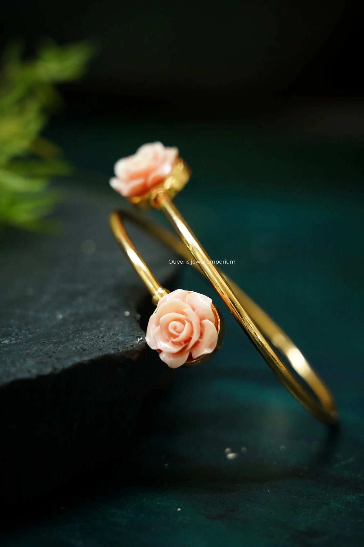 Coral rose motif kada-Gold plated rose kada