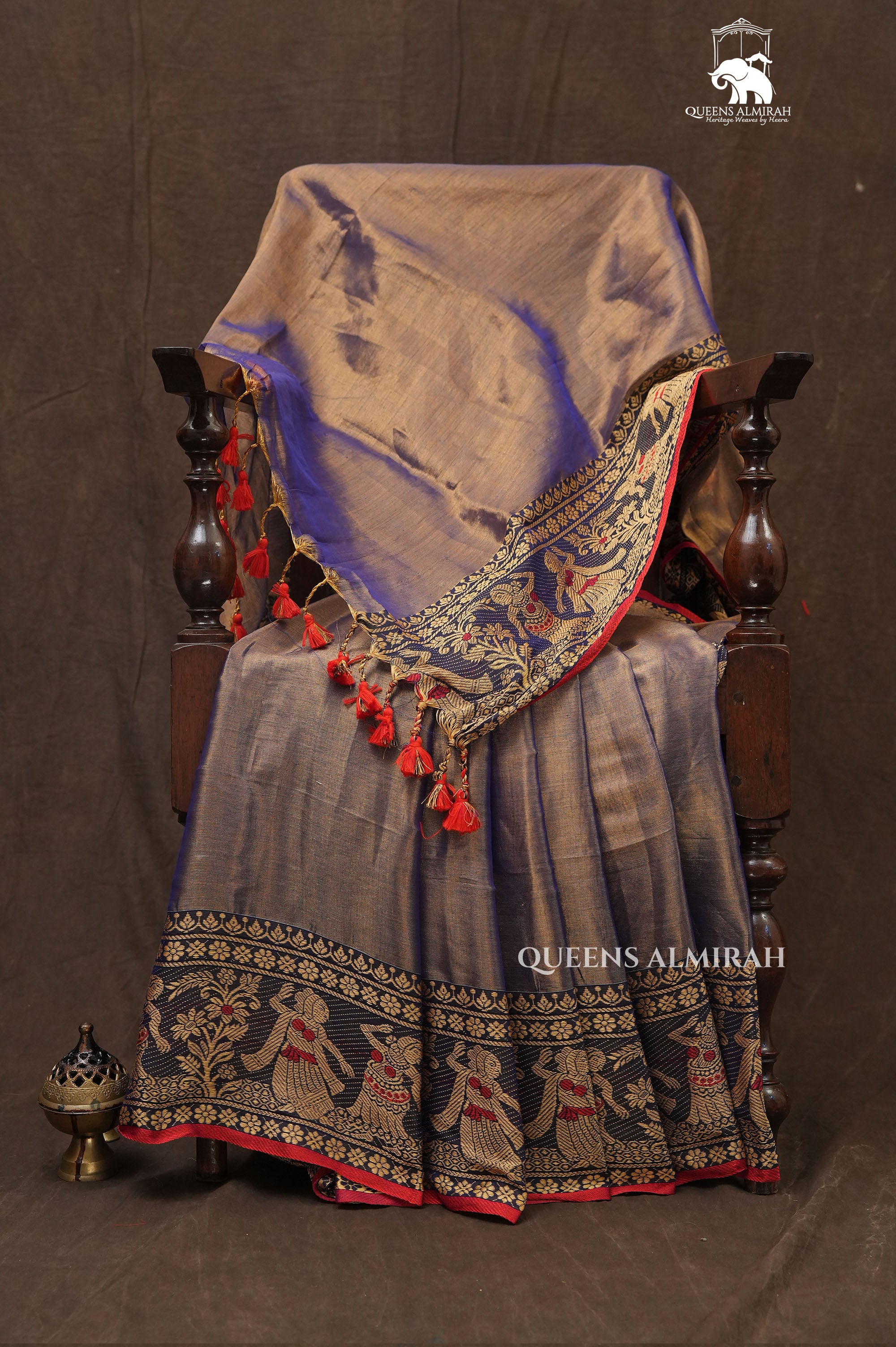 Lavender Linen Tissue Saree With Bomkai Border