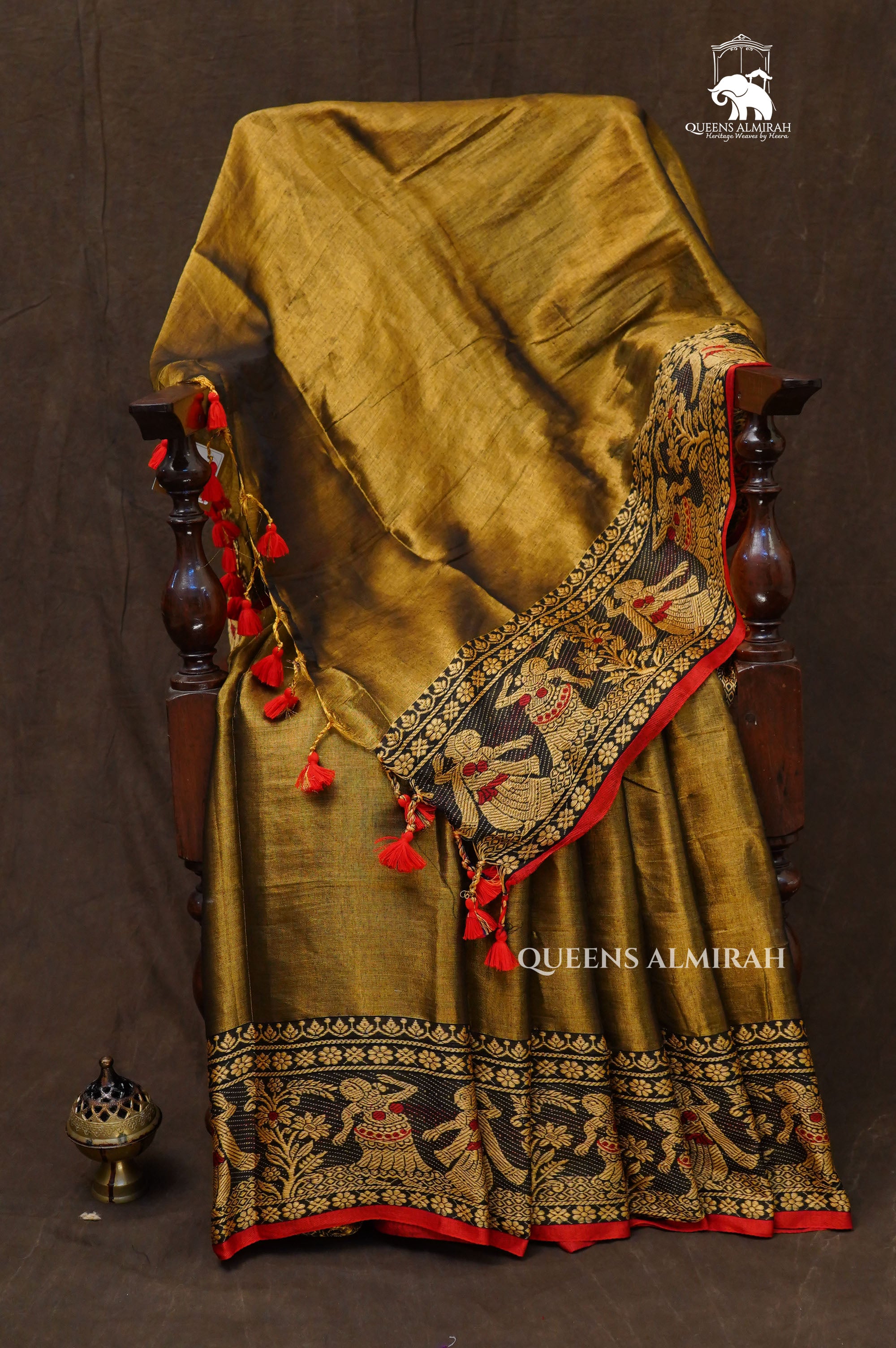 Golden Brown Linen Tissue Saree With Bomkai Border