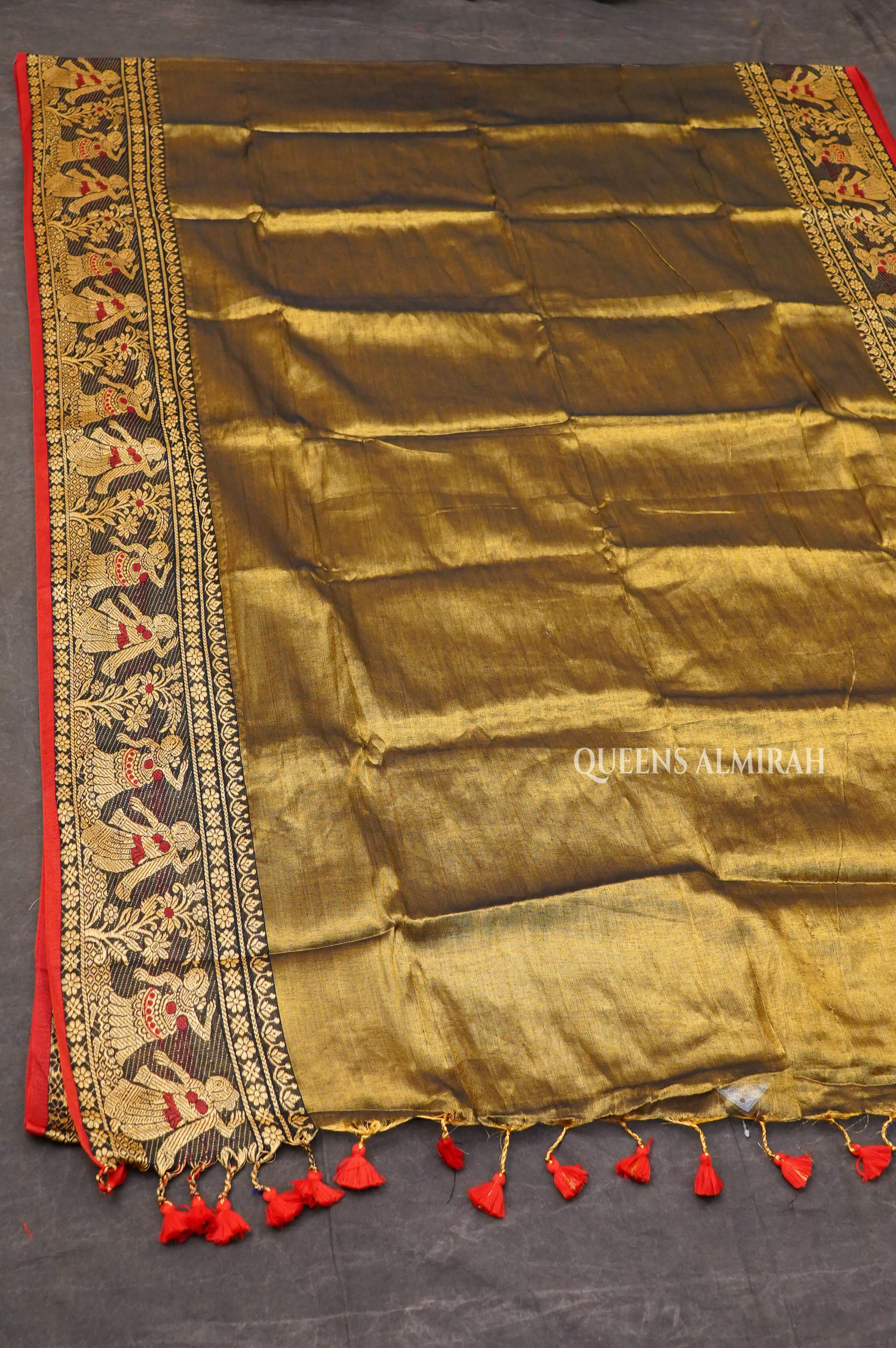 Golden Brown Linen Tissue Saree With Bomkai Border
