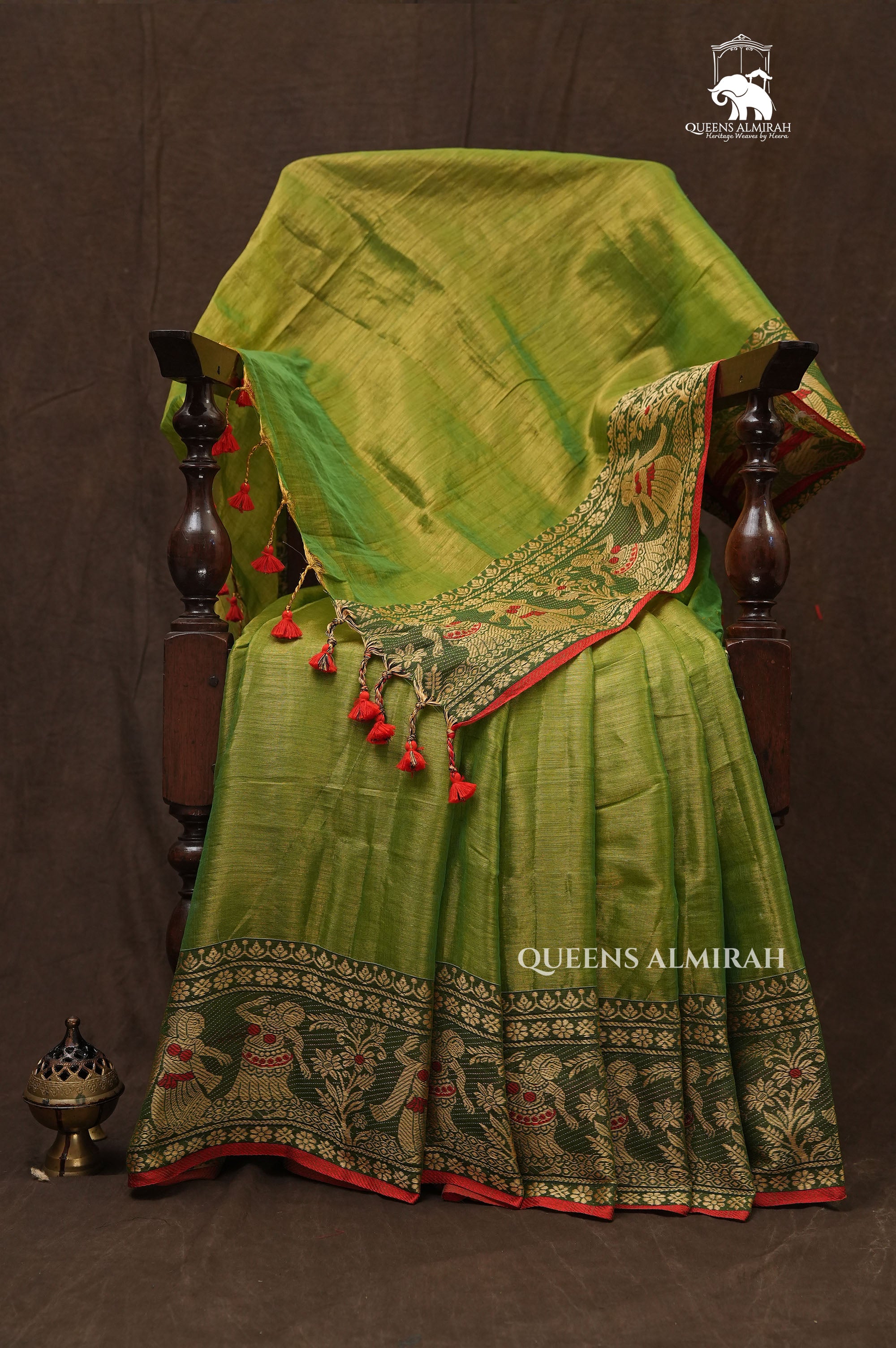 Green Linen Tissue Saree With Bomkai Border