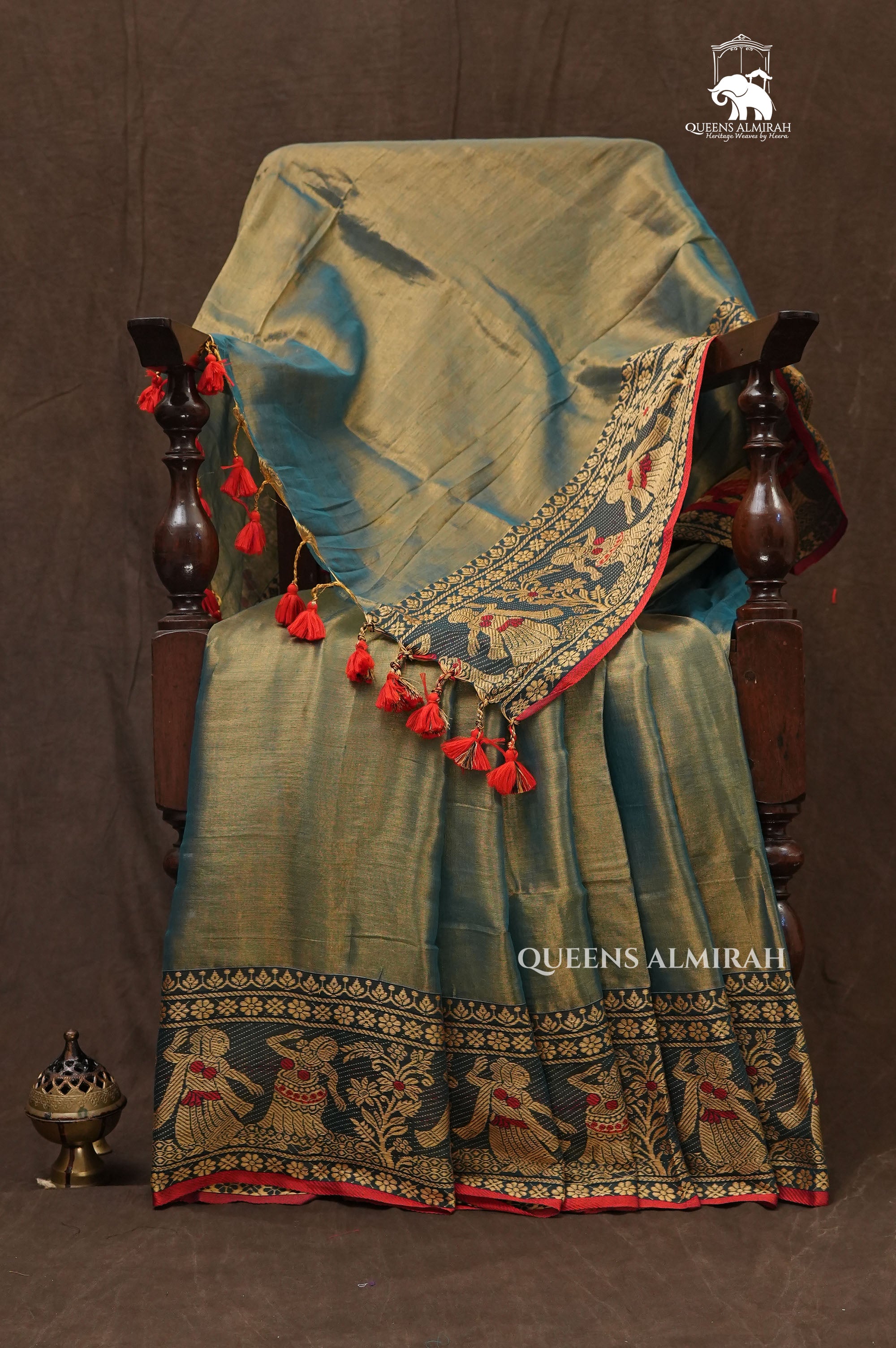 Sky Blue Linen Tissue Saree With Bomkai Border