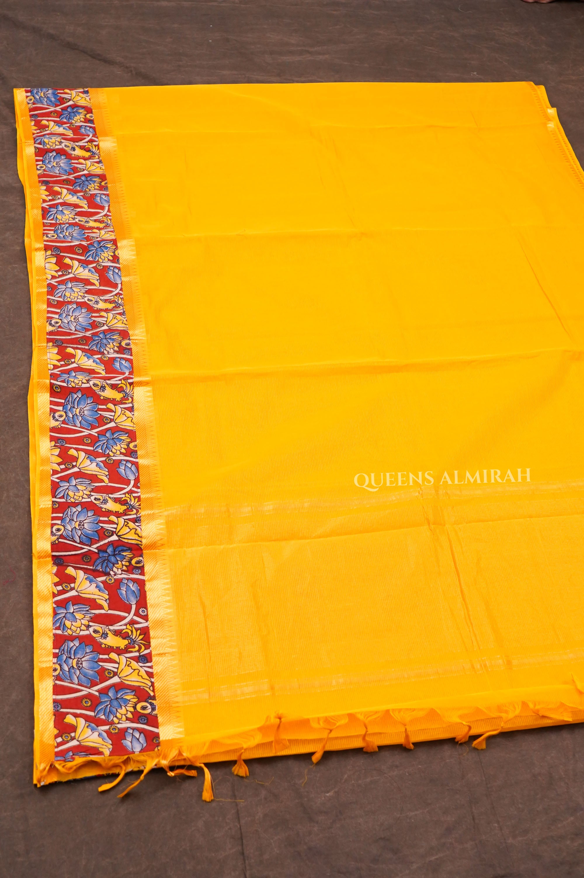 Yellow With Kalamkari Border Mangalgiri Saree