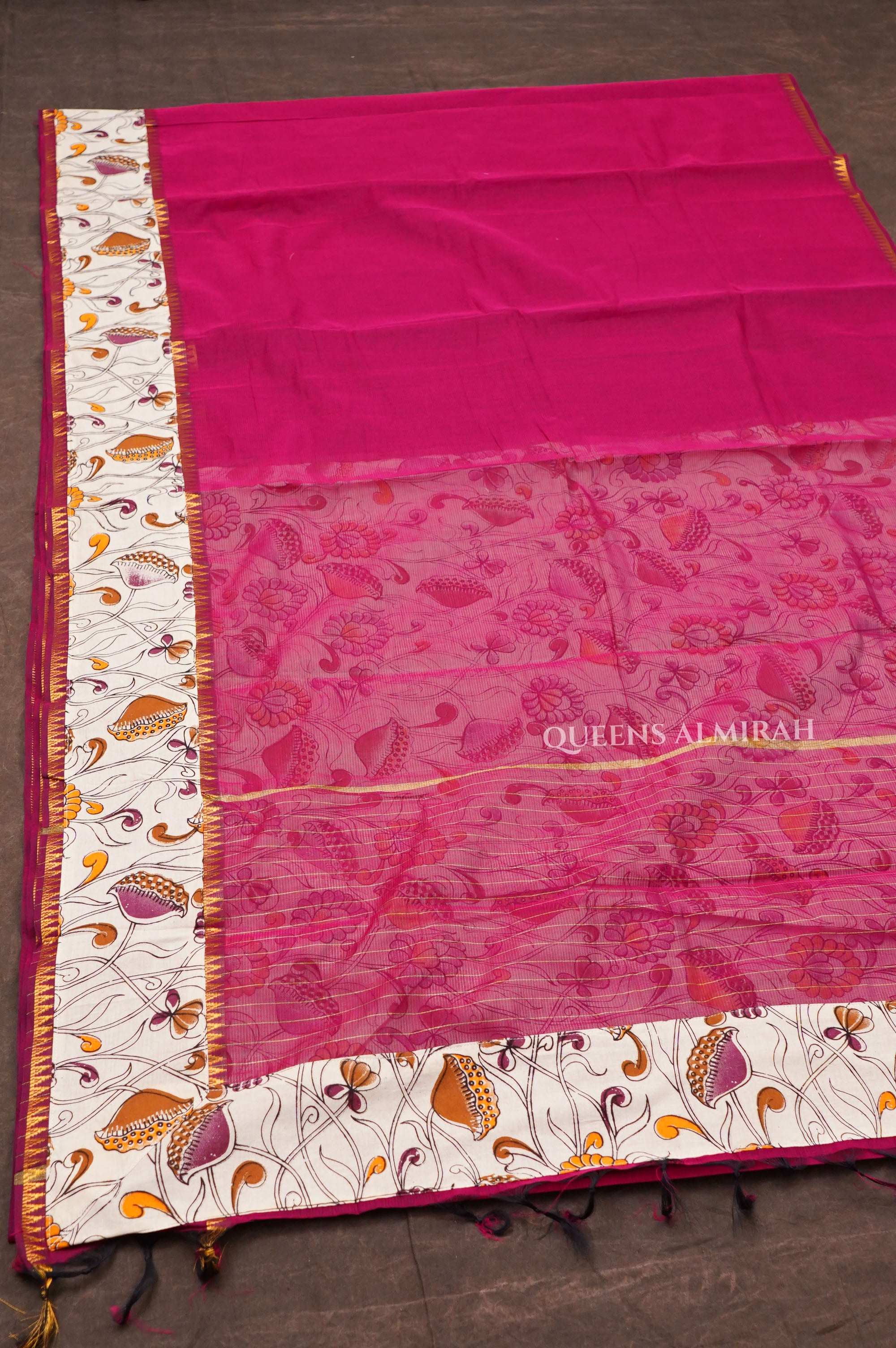 Magenta Pink With Kalamkari Border Mangalgiri Saree