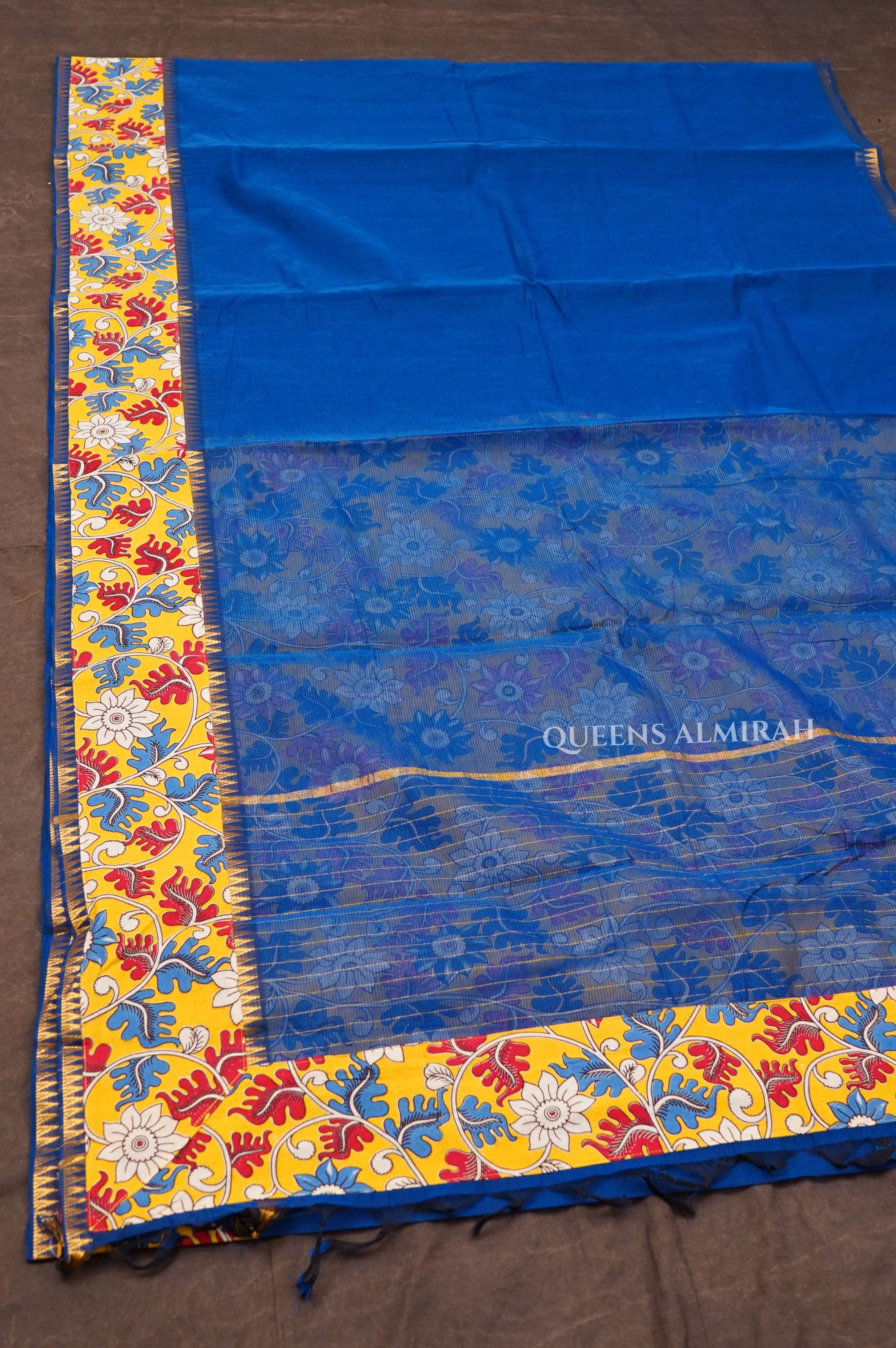 Blue With Kalamkari Border Mangalgiri Saree