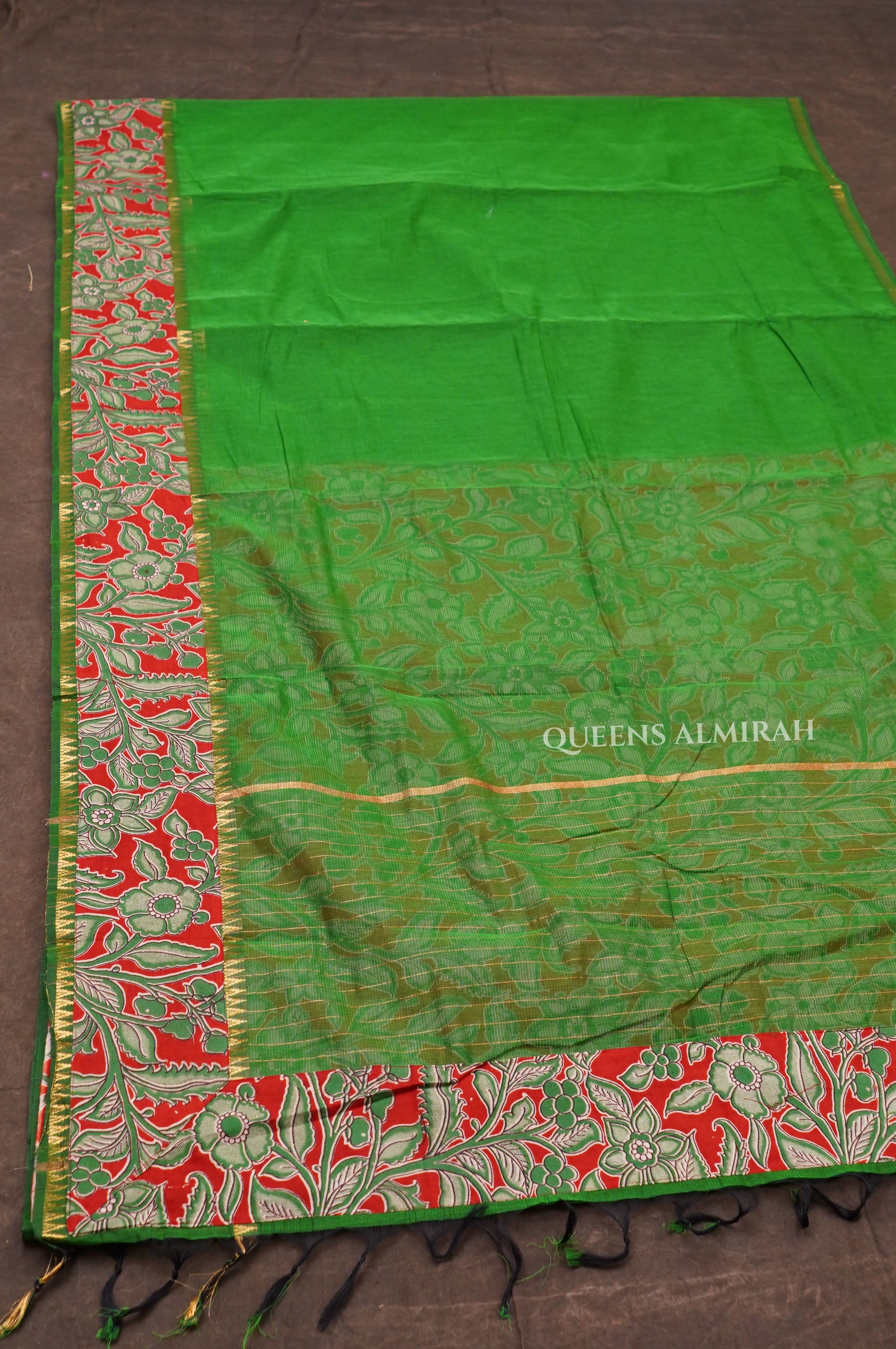 Green With Kalamkari Border Mangalgiri Saree