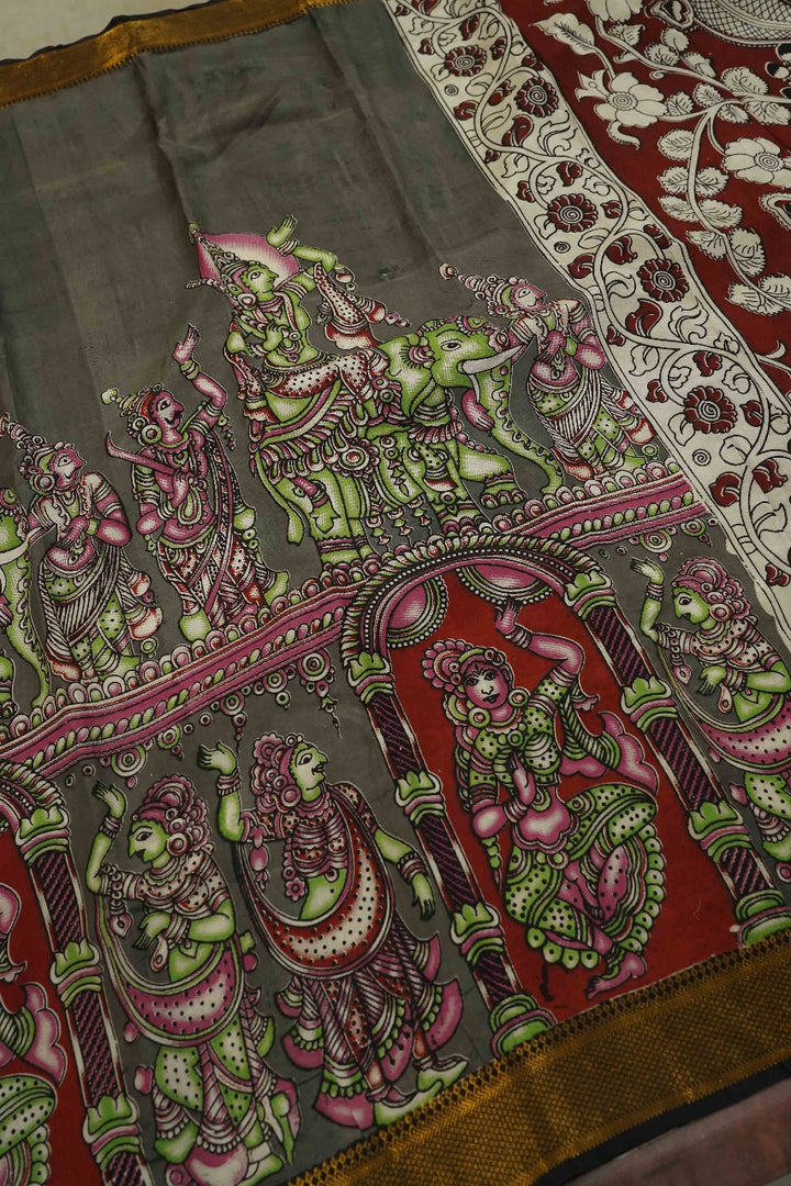 LUNAR GREEN WITH GOLDEN BORDER MANGALGIRI SAREE - Queens Jewel Emporium