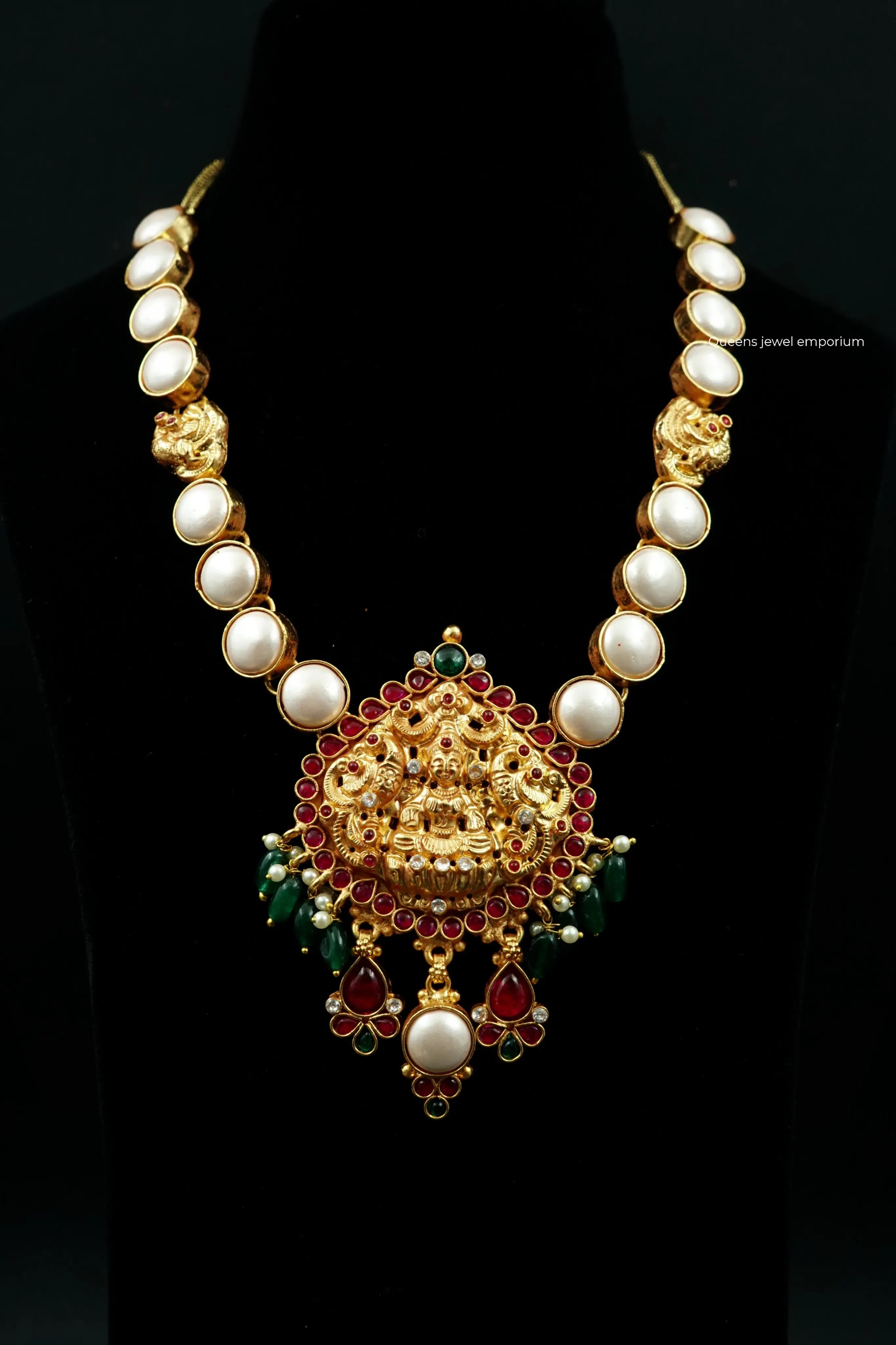 Divine pearls pendant haram-Nagas lakshmi motif pendant