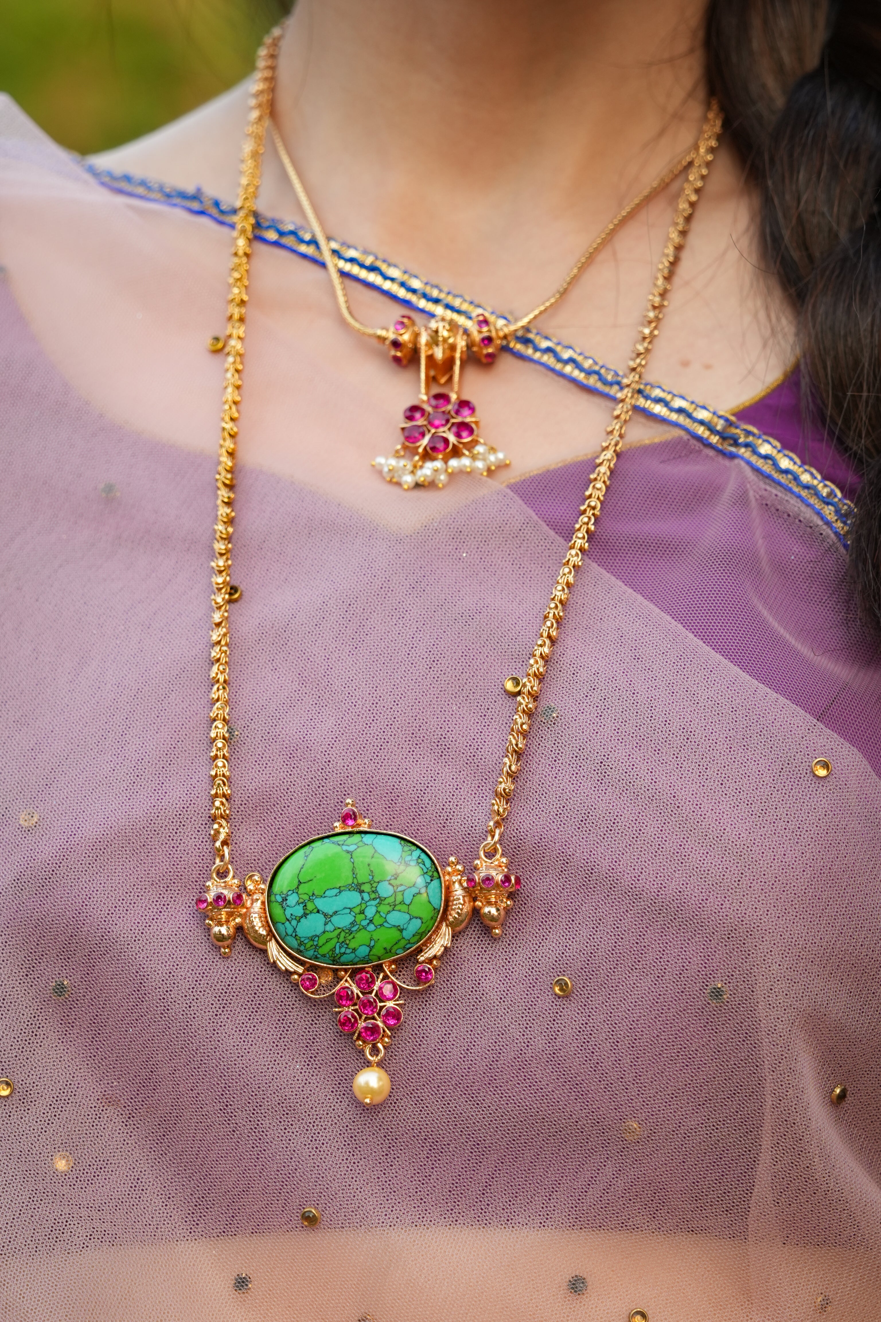 Turquoise stone pendant-Haram with floral motif