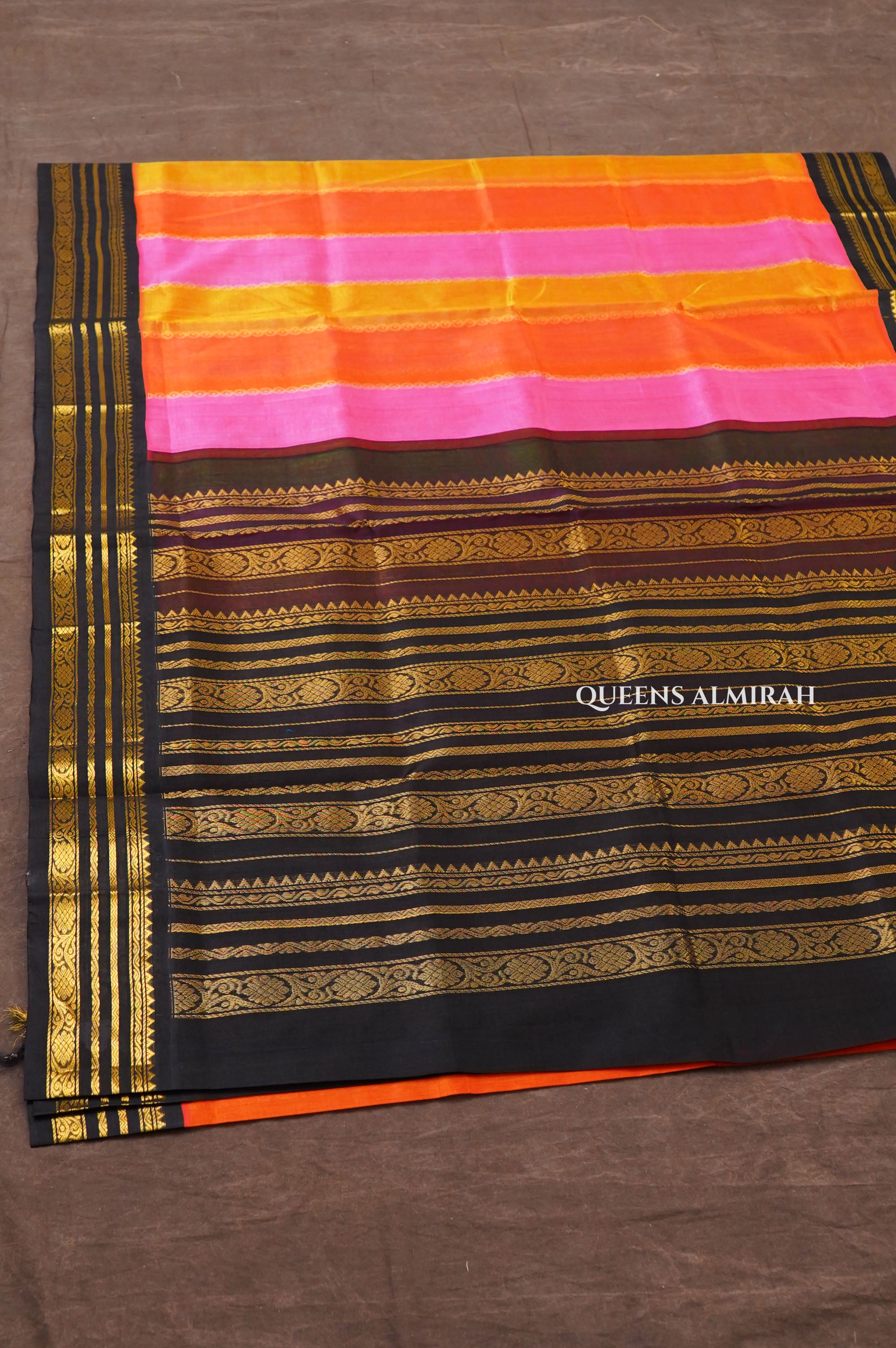 Multi Color With Black Varisapet Border Pure Silk Cotton Saree