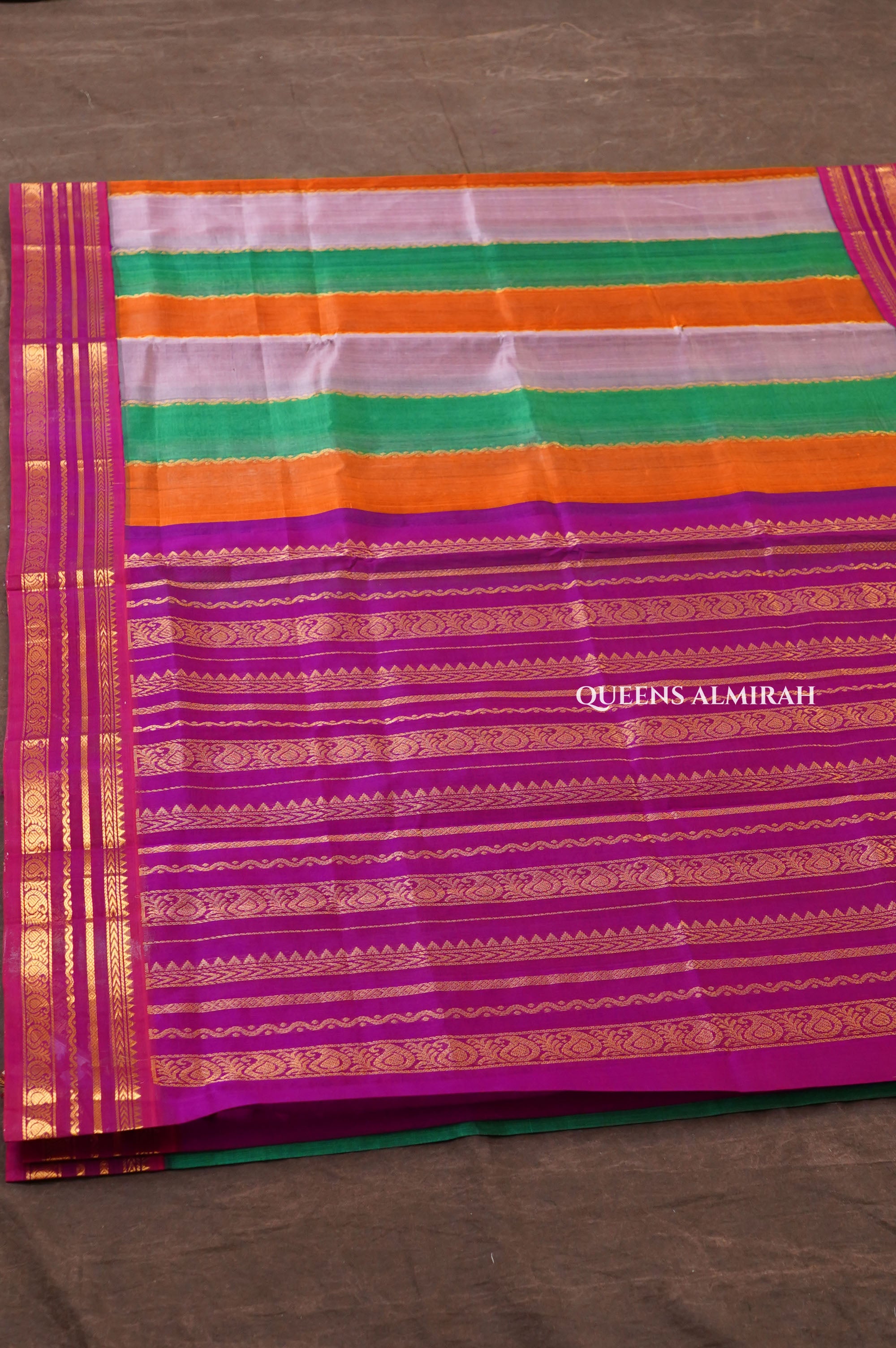 Multi Color With Purple Varisapet Border Pure Silk Cotton Saree