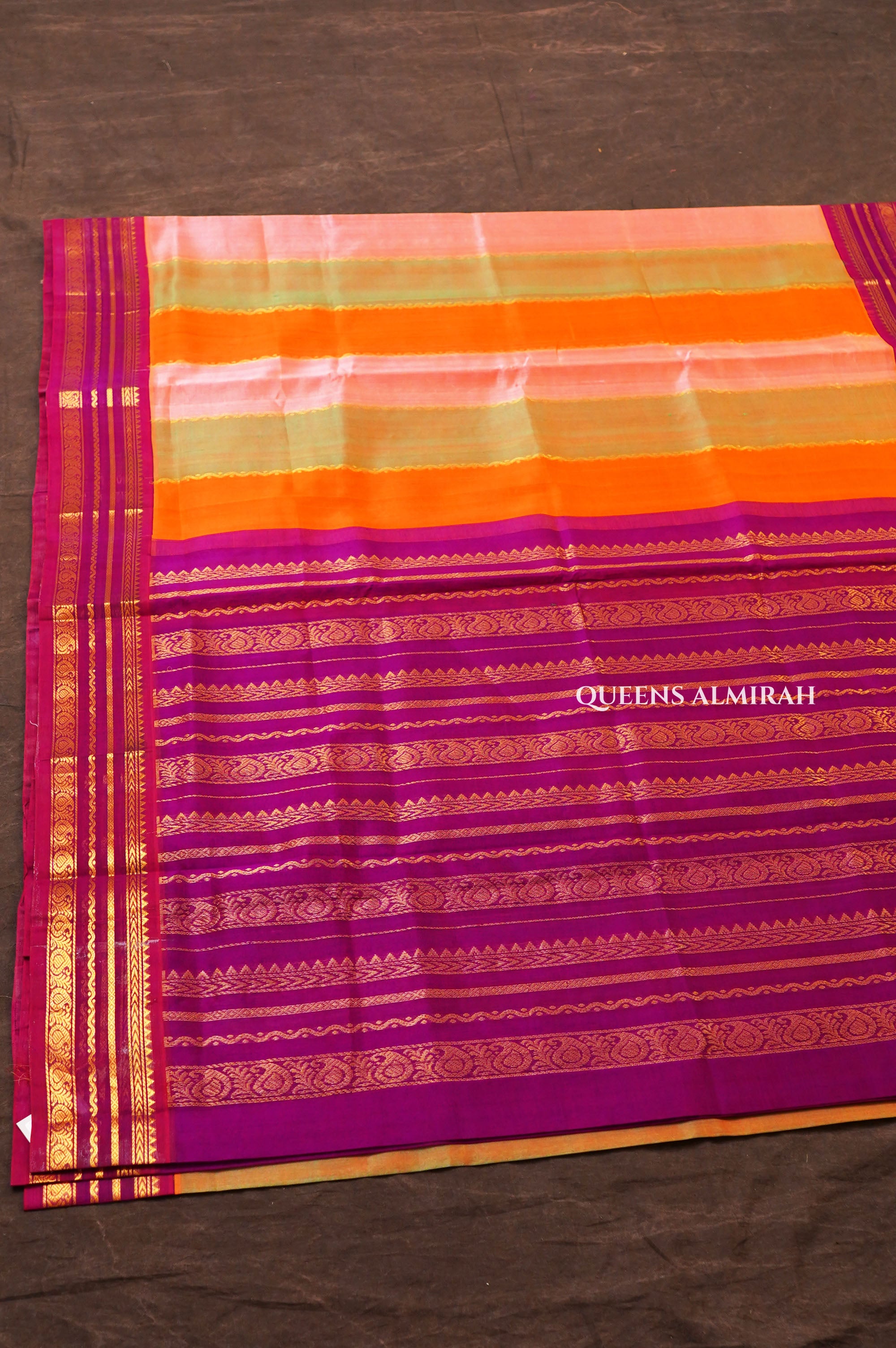 Multi Color With Varisapet Purple Border Pure Silk Cotton Saree