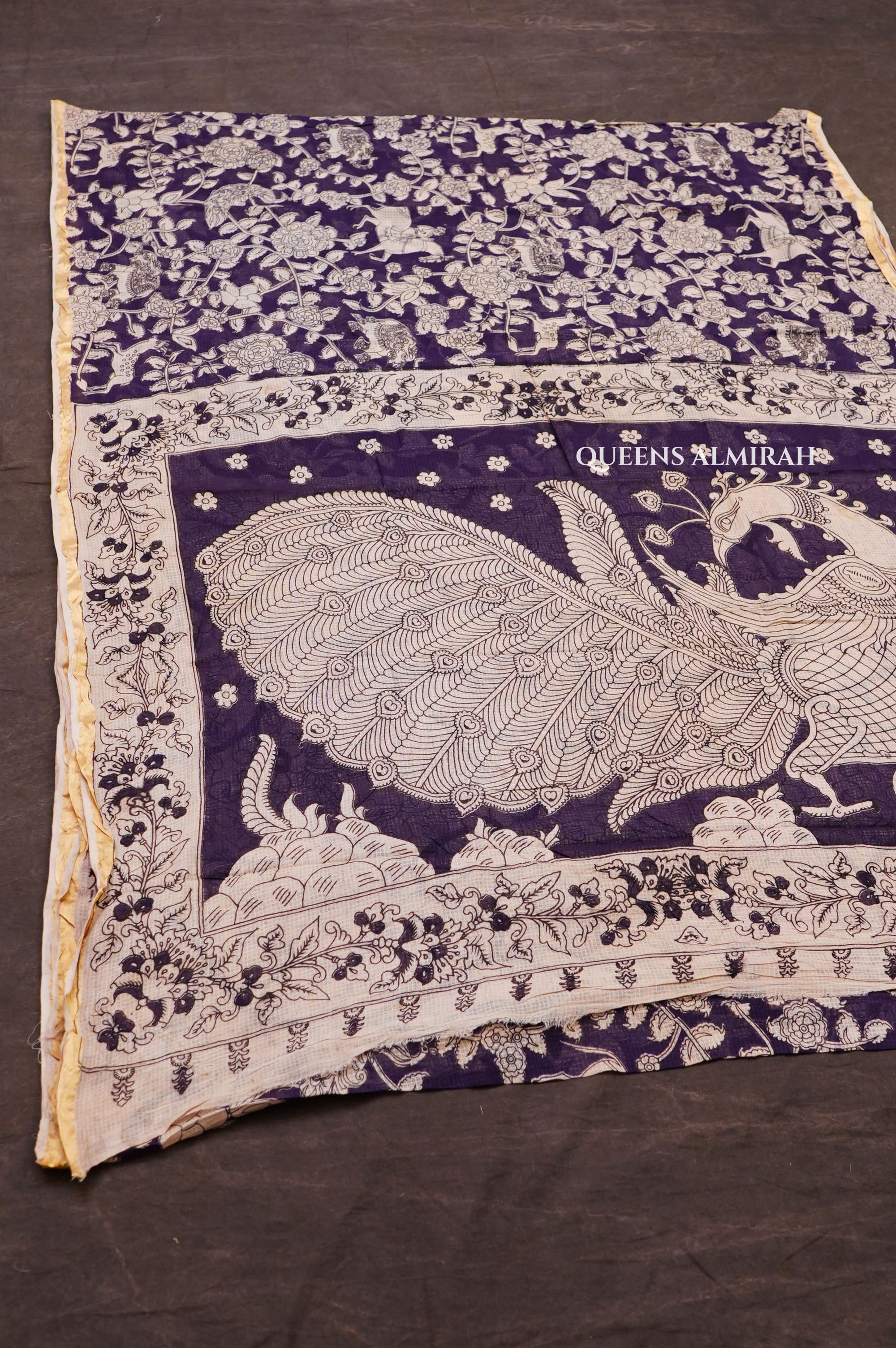 Navy Blue Kalamkari Kota Cotton Saree