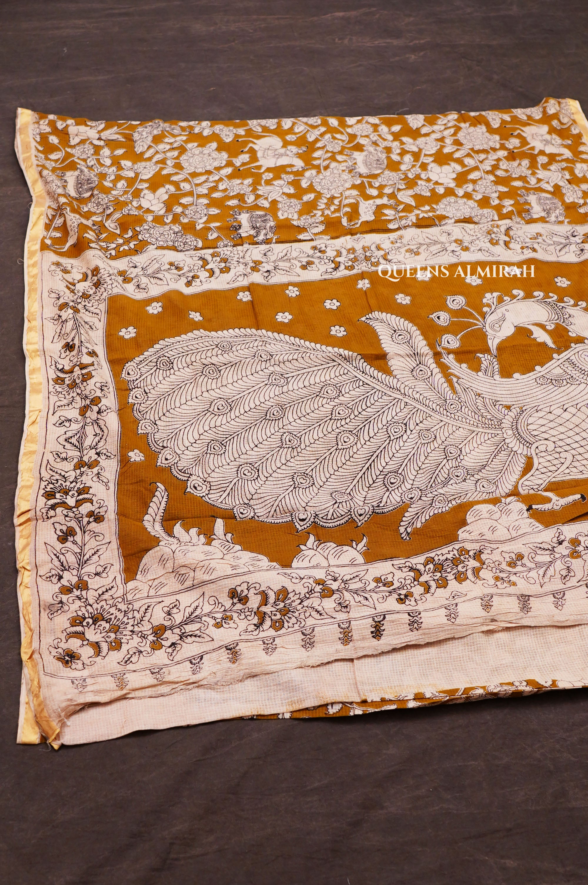Mustard Yellow Kalamkari Kota Cotton Saree