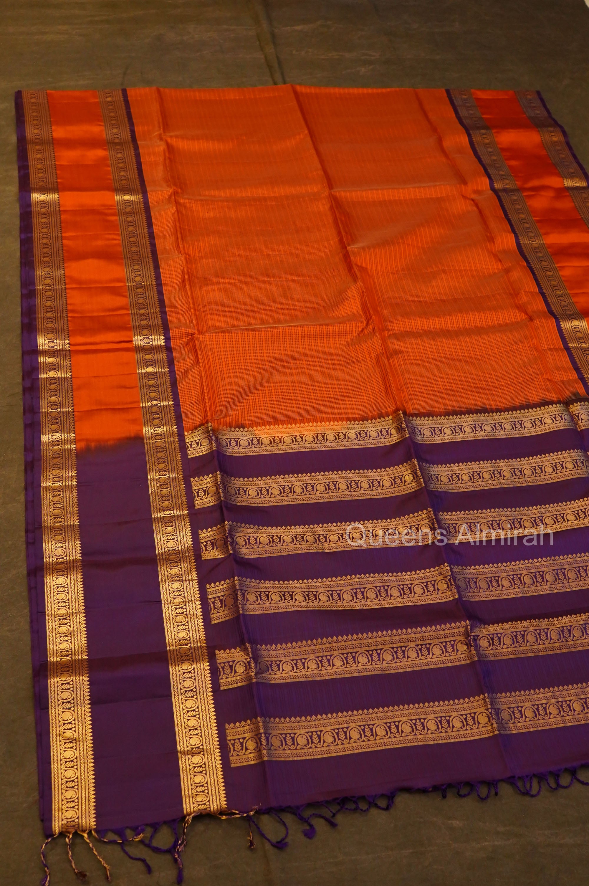 Rust Orange With Purple Pure Soft Silk Saree