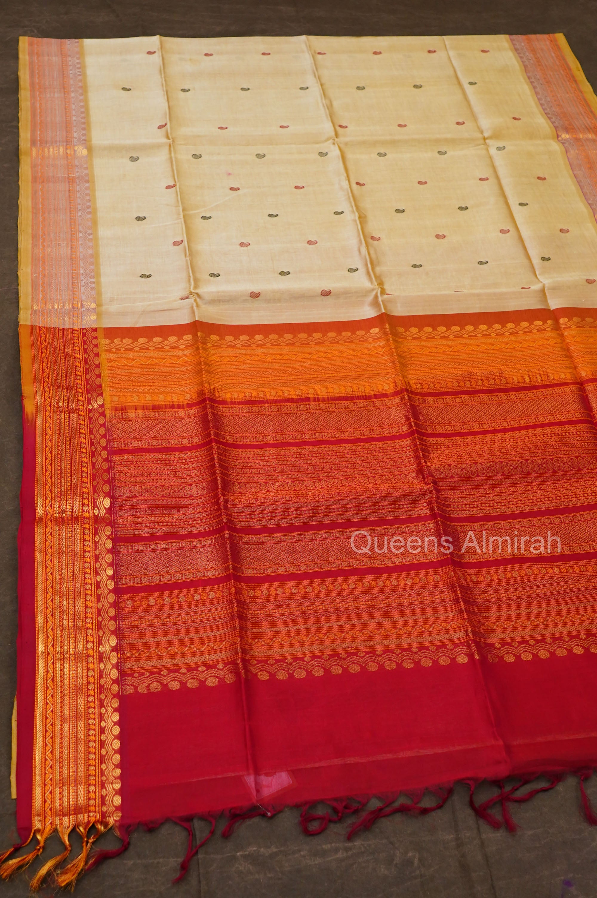 Grey With Red Pure Silk Cotton Saree