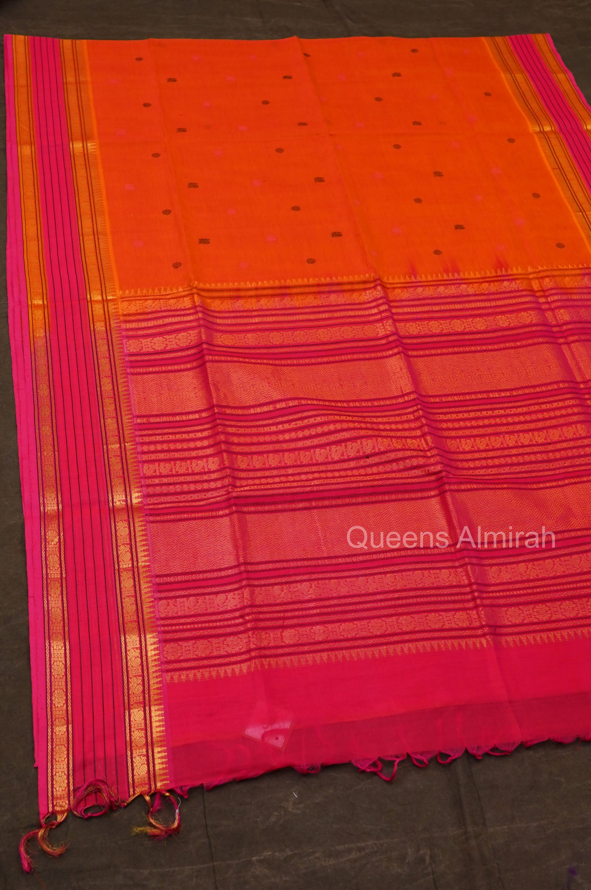 Orange With Pink Pure Silk Cotton Saree