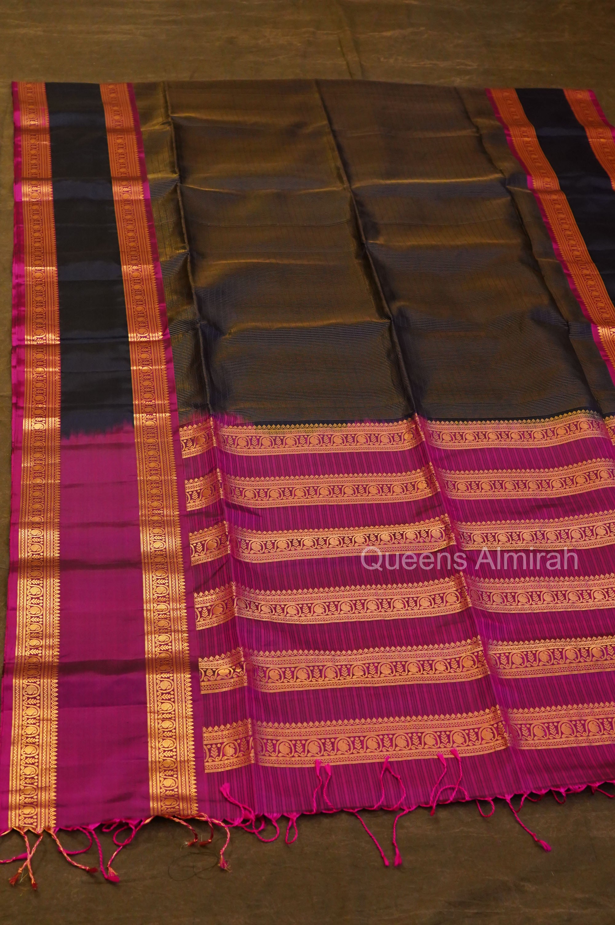 Navy Blue With Purple Payadi Pure Soft Silk Saree