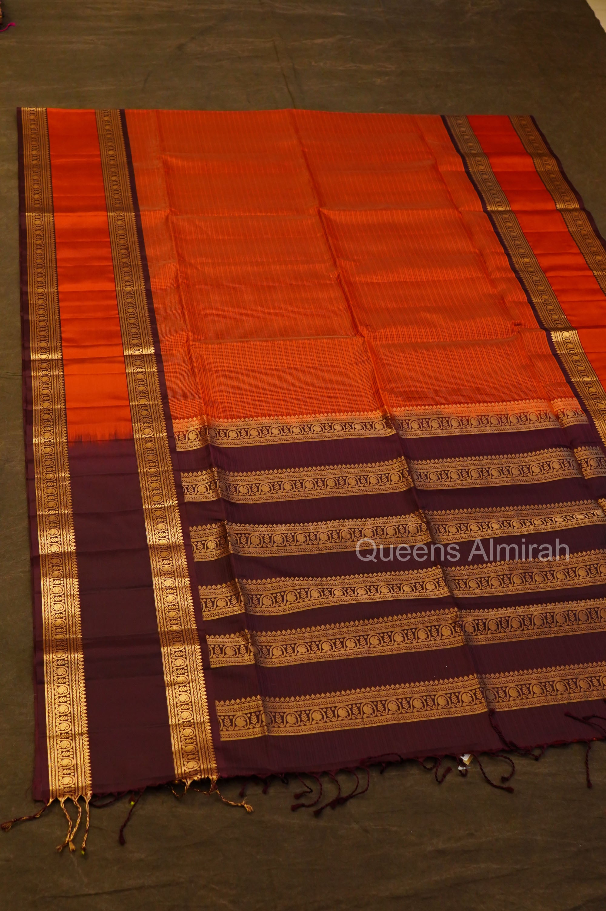 Rust Orange With Cocoa Bean Pure Soft Silk Saree