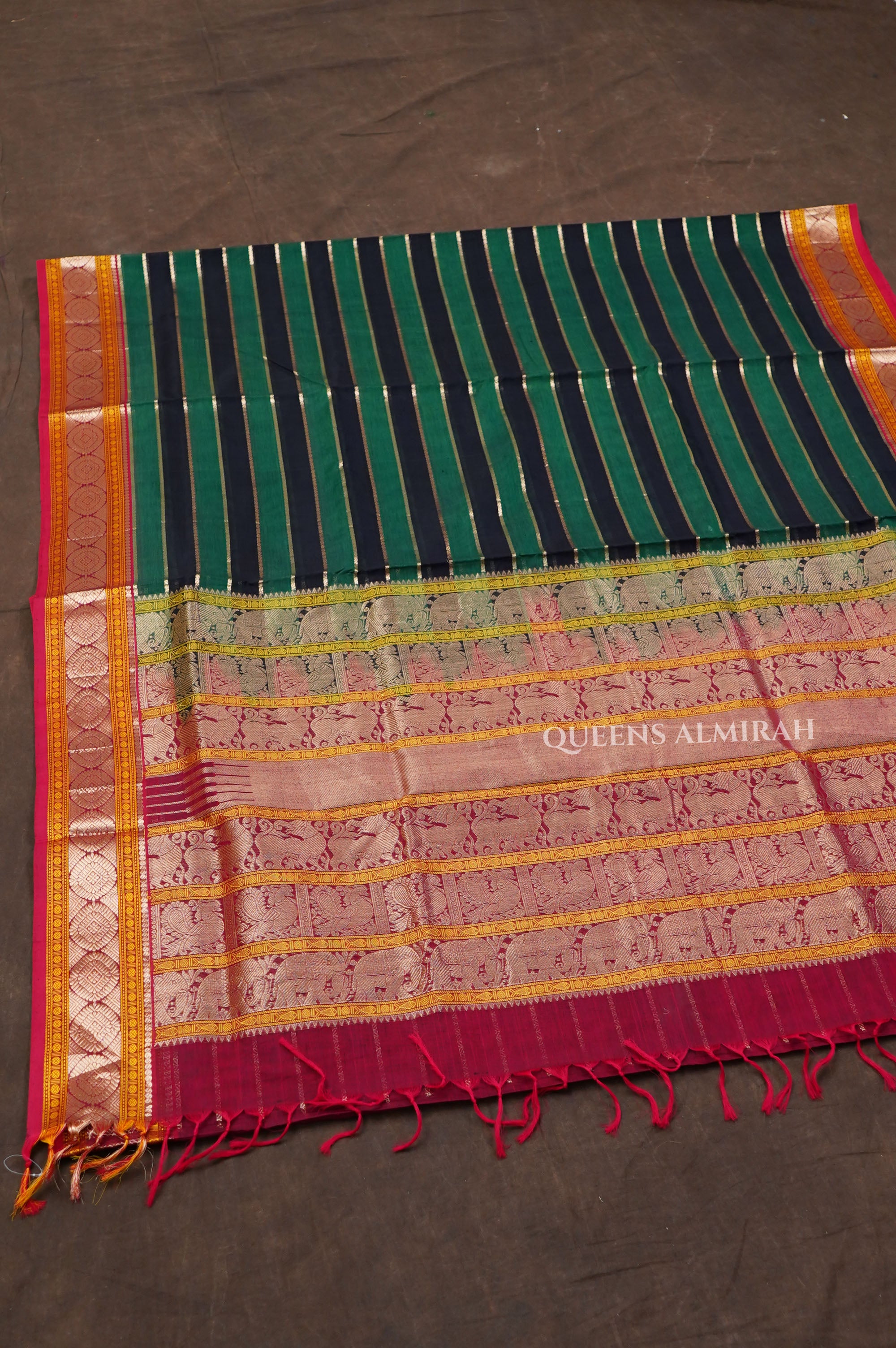 Green With Black Chettinad Silk Cotton Saree