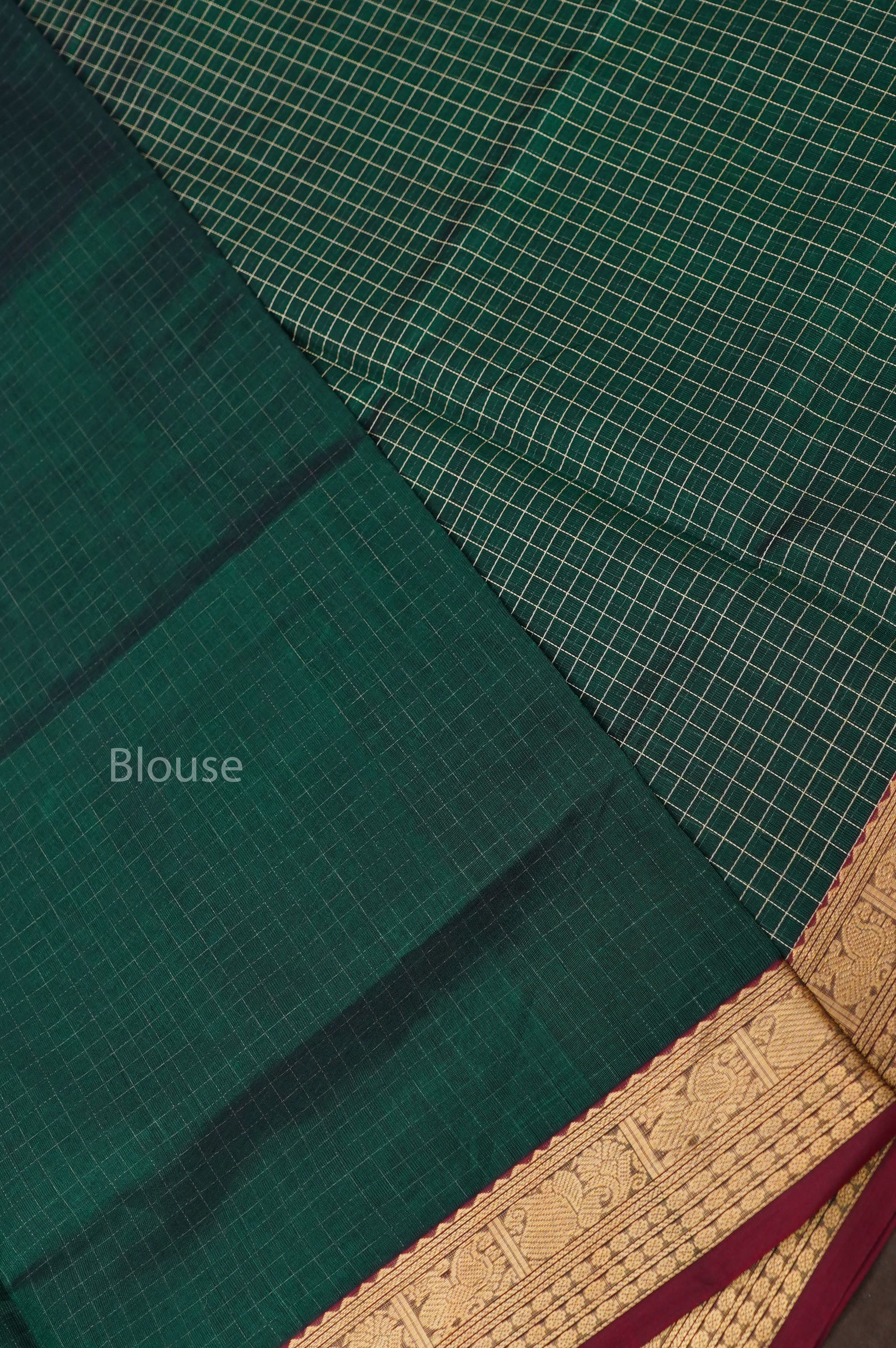 Bottle Green Kattam Chettinad Silk Cotton Saree