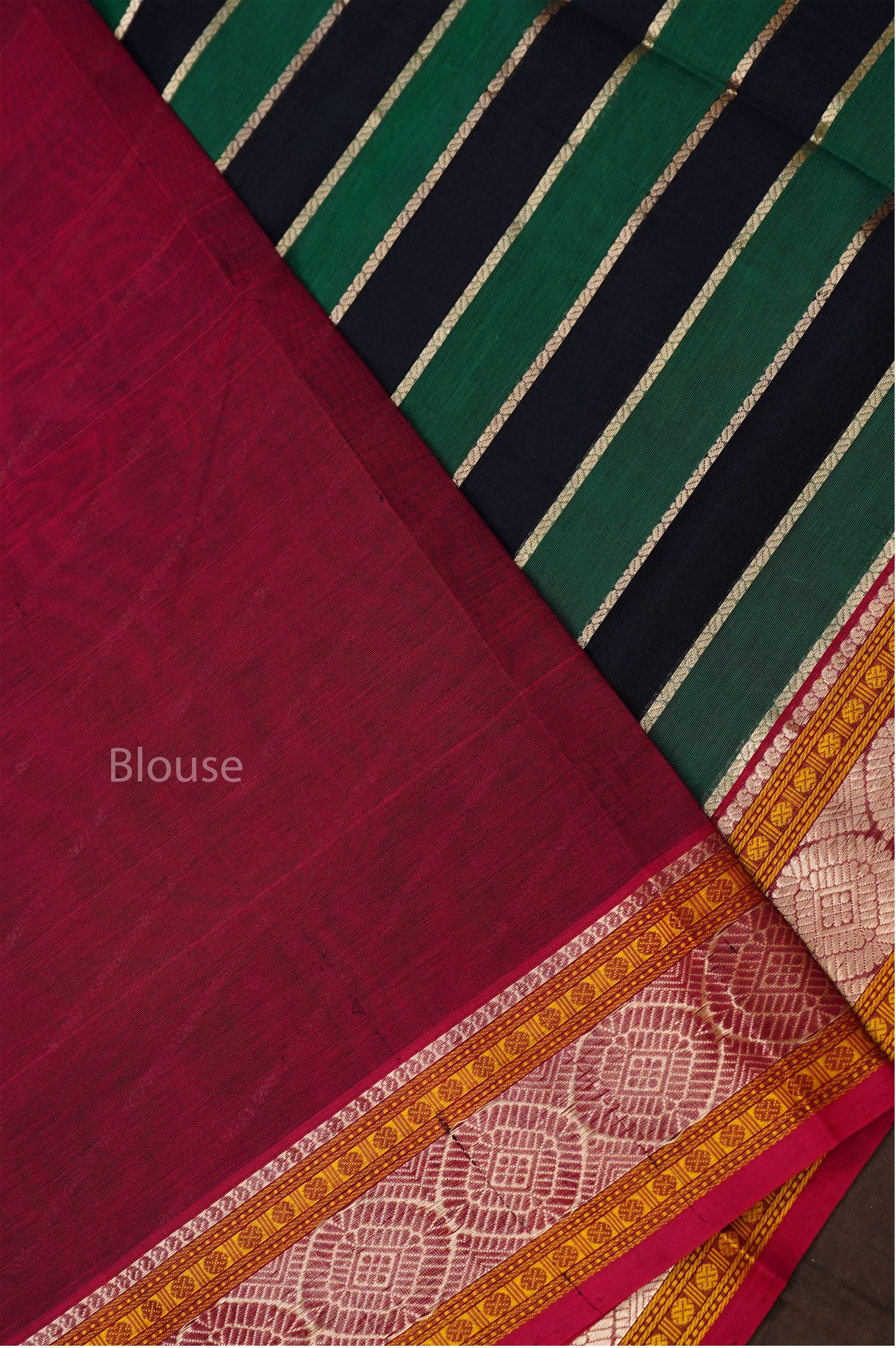 Green With Black Chettinad Silk Cotton Saree