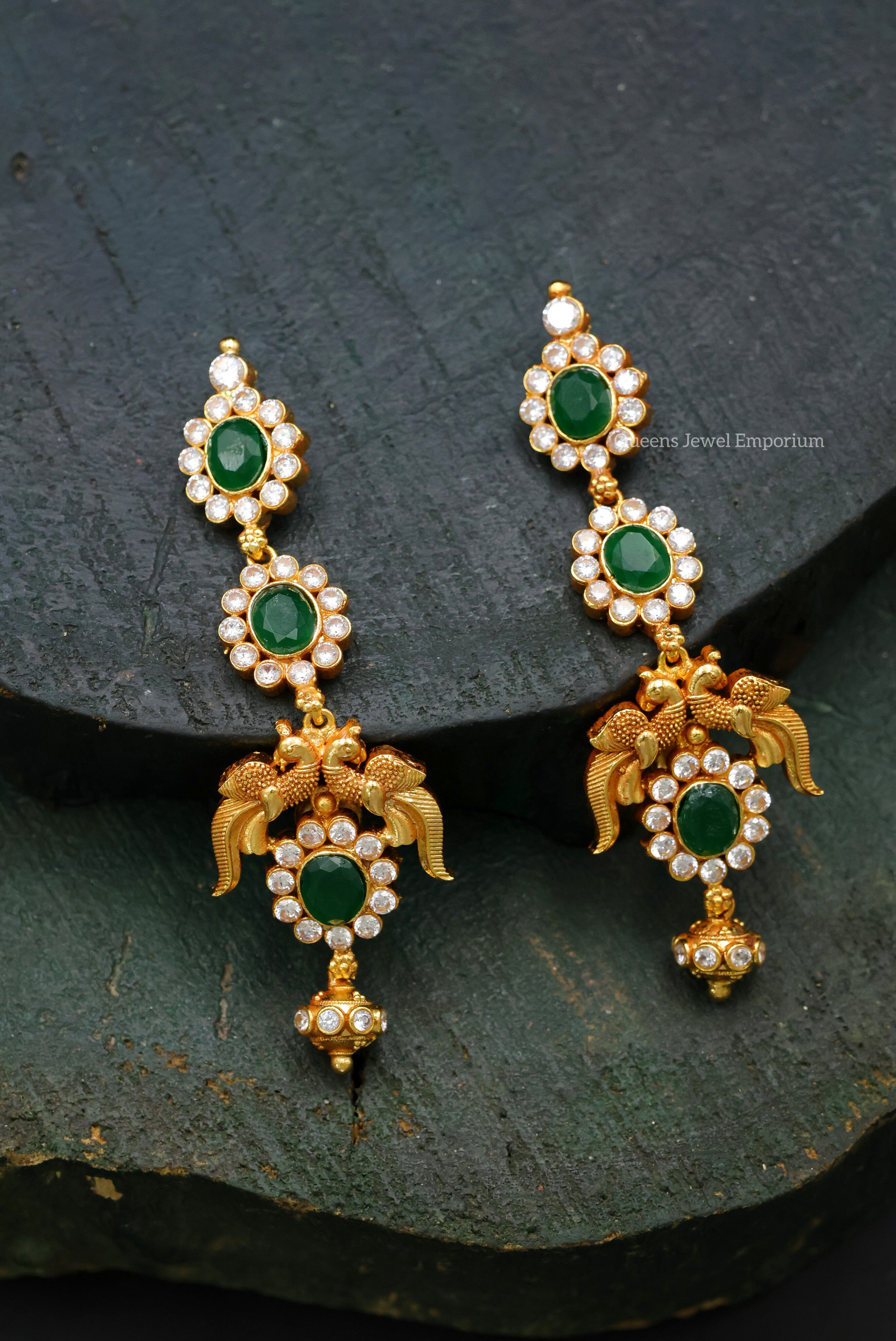 Gold plated flower ear set-Nagas parrot design ear set