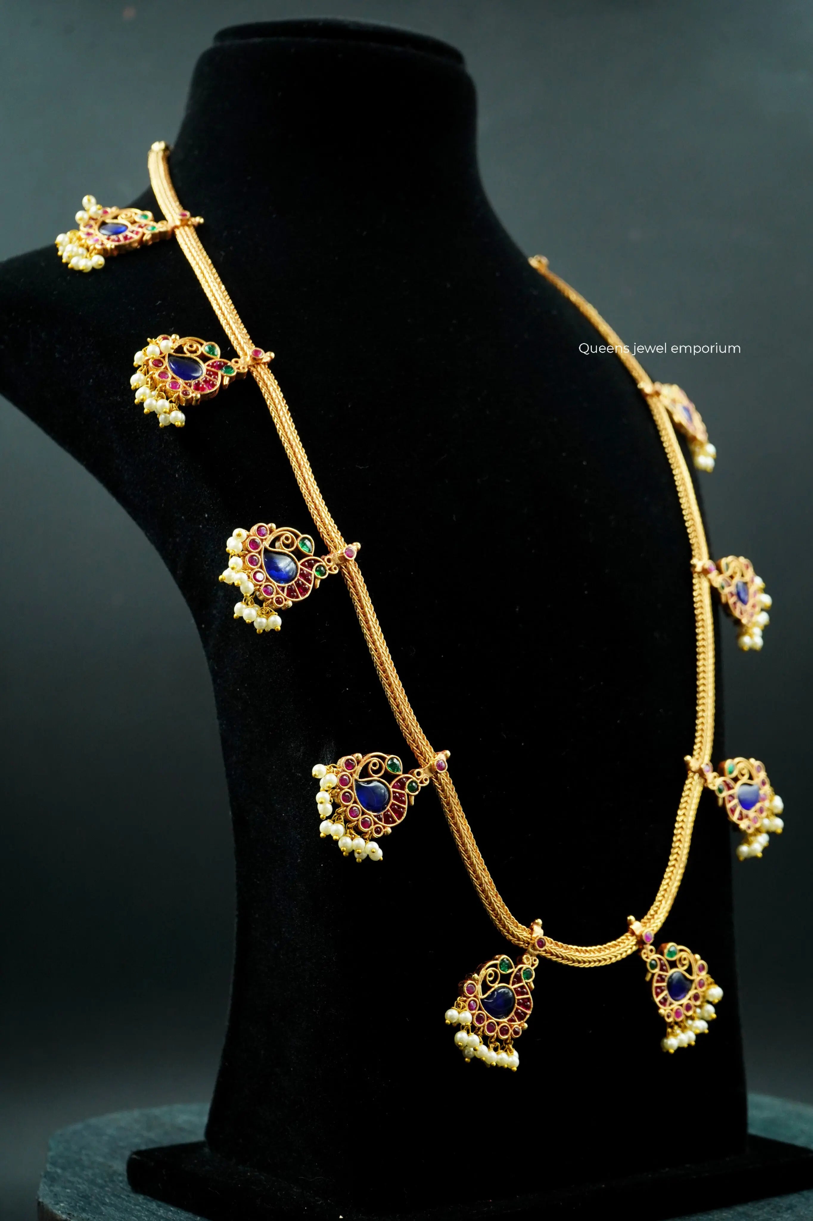 Peacock designed haram-Blue color stone haram