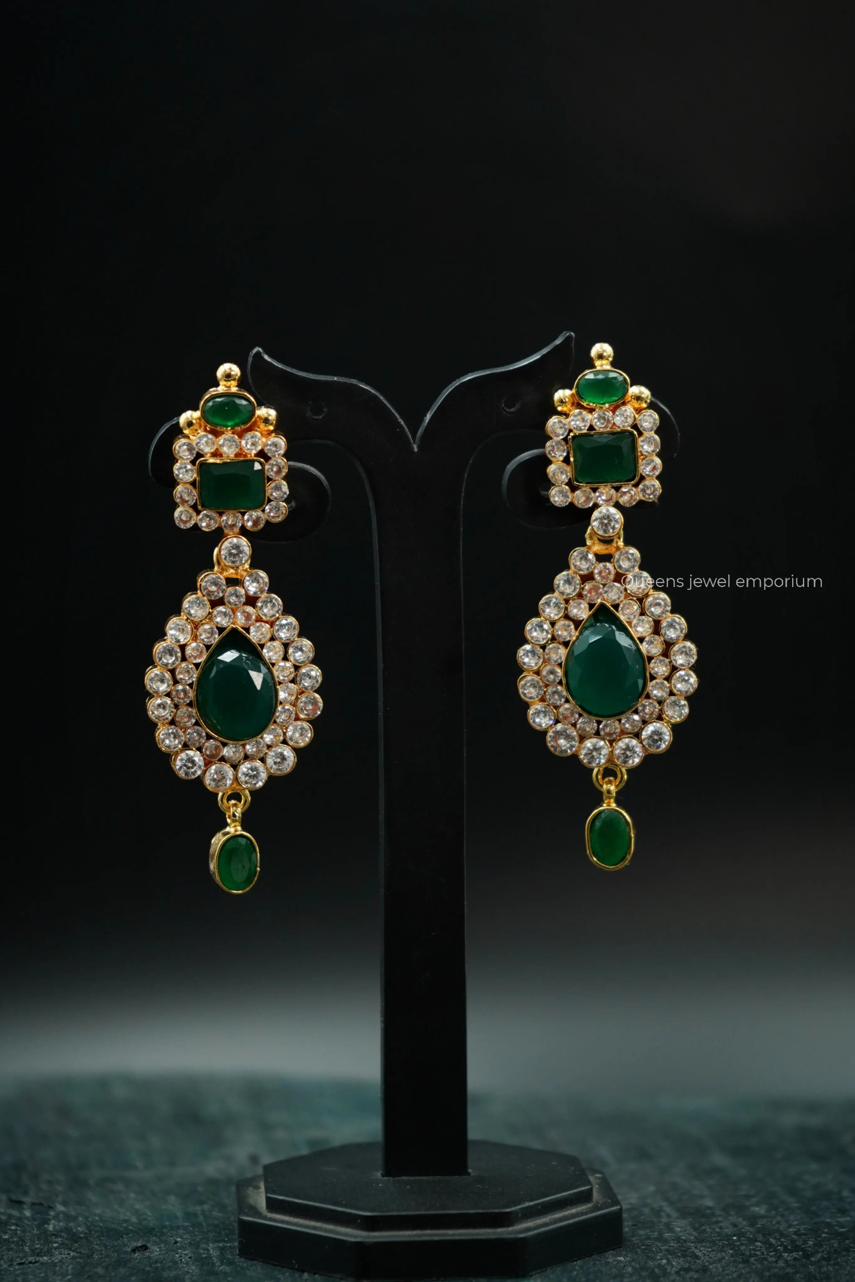 Green white zircon haram-Emerald stone matching earrings