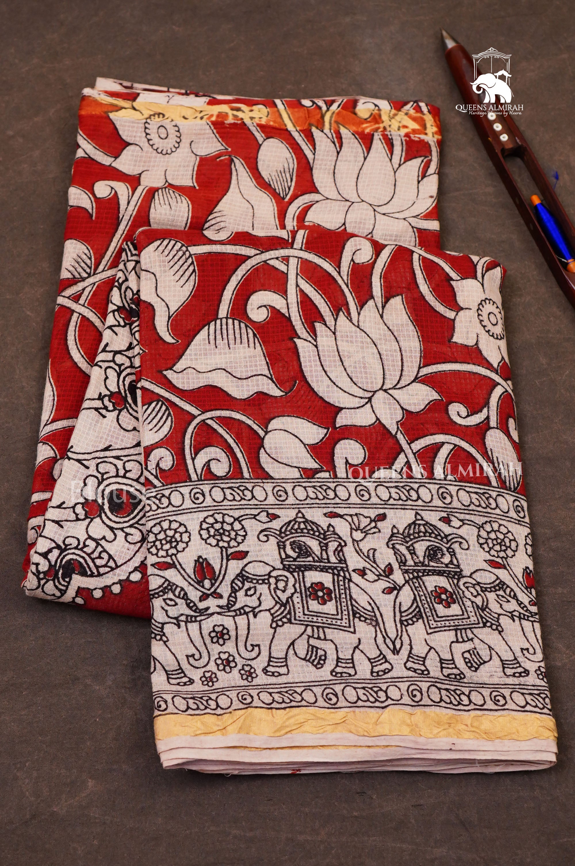 Maroon Kalamkari Kota Cotton Saree